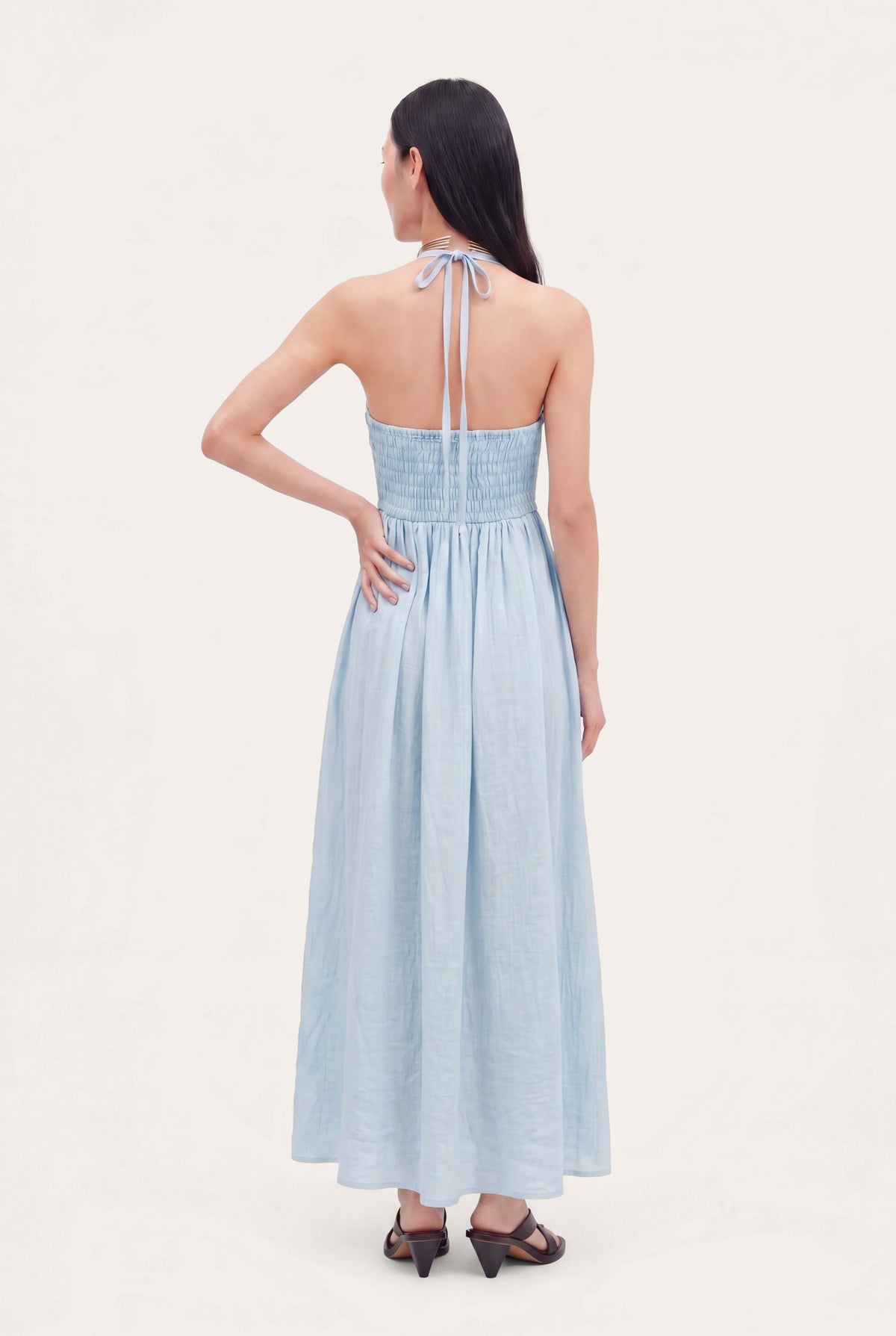 Women's Crochet Detail Linen Sleeveless Dress – Azzurro, view 3