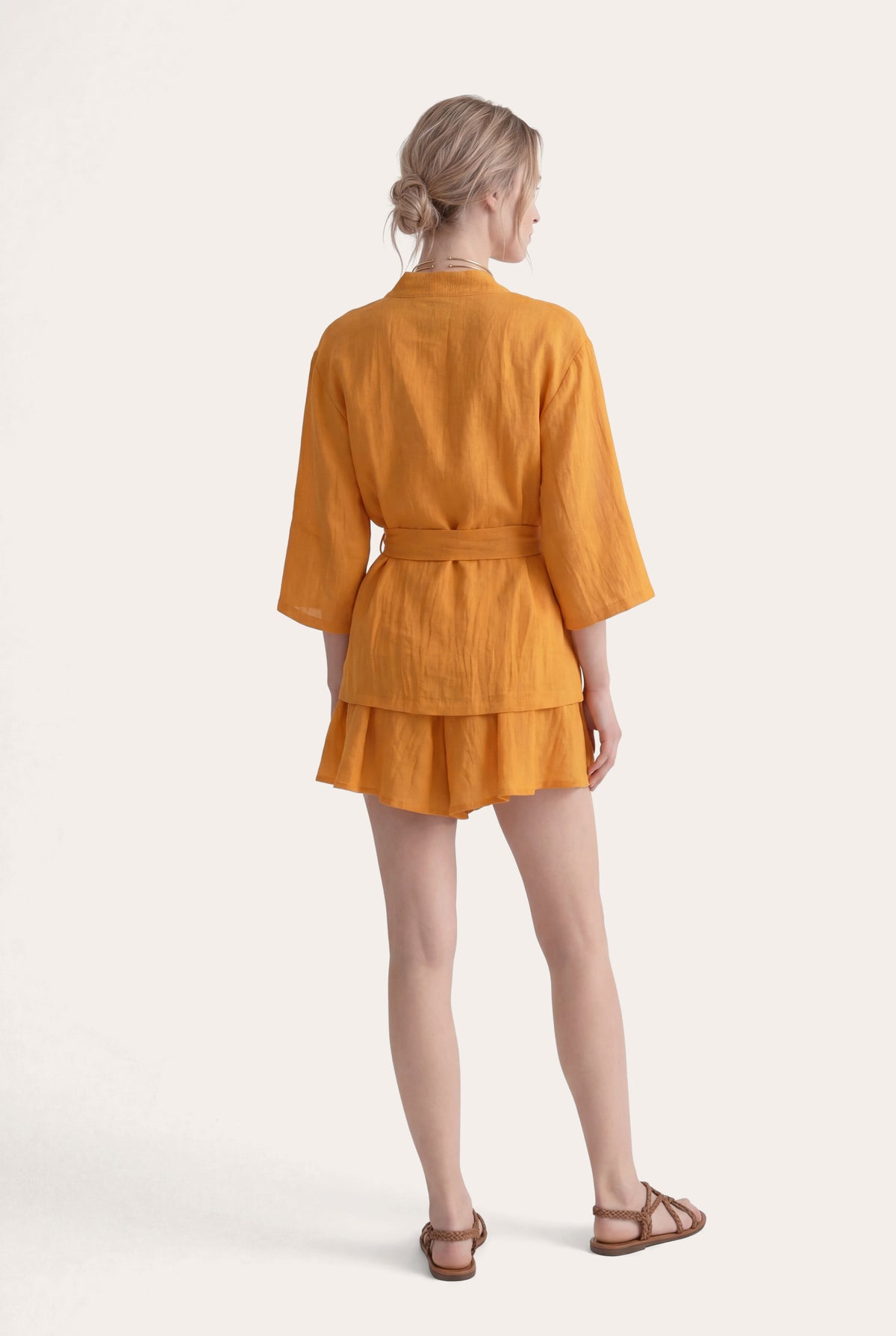 Women's Linen Gauze Crinkle Kimono Jacket – Zafferano, view 5