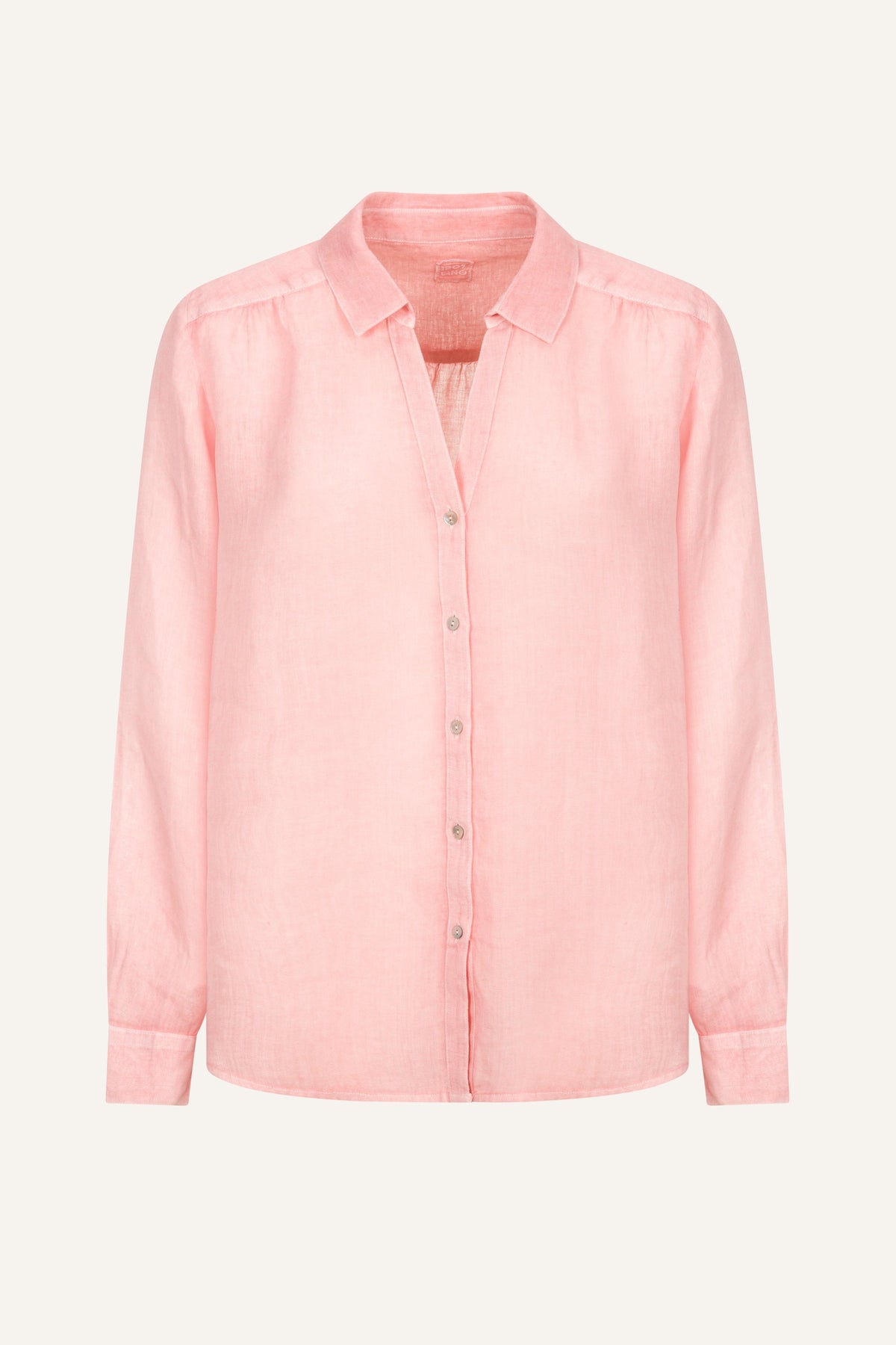 Women's Linen Regular-Fit Shirt with V-Neck – Ballerina, view 5