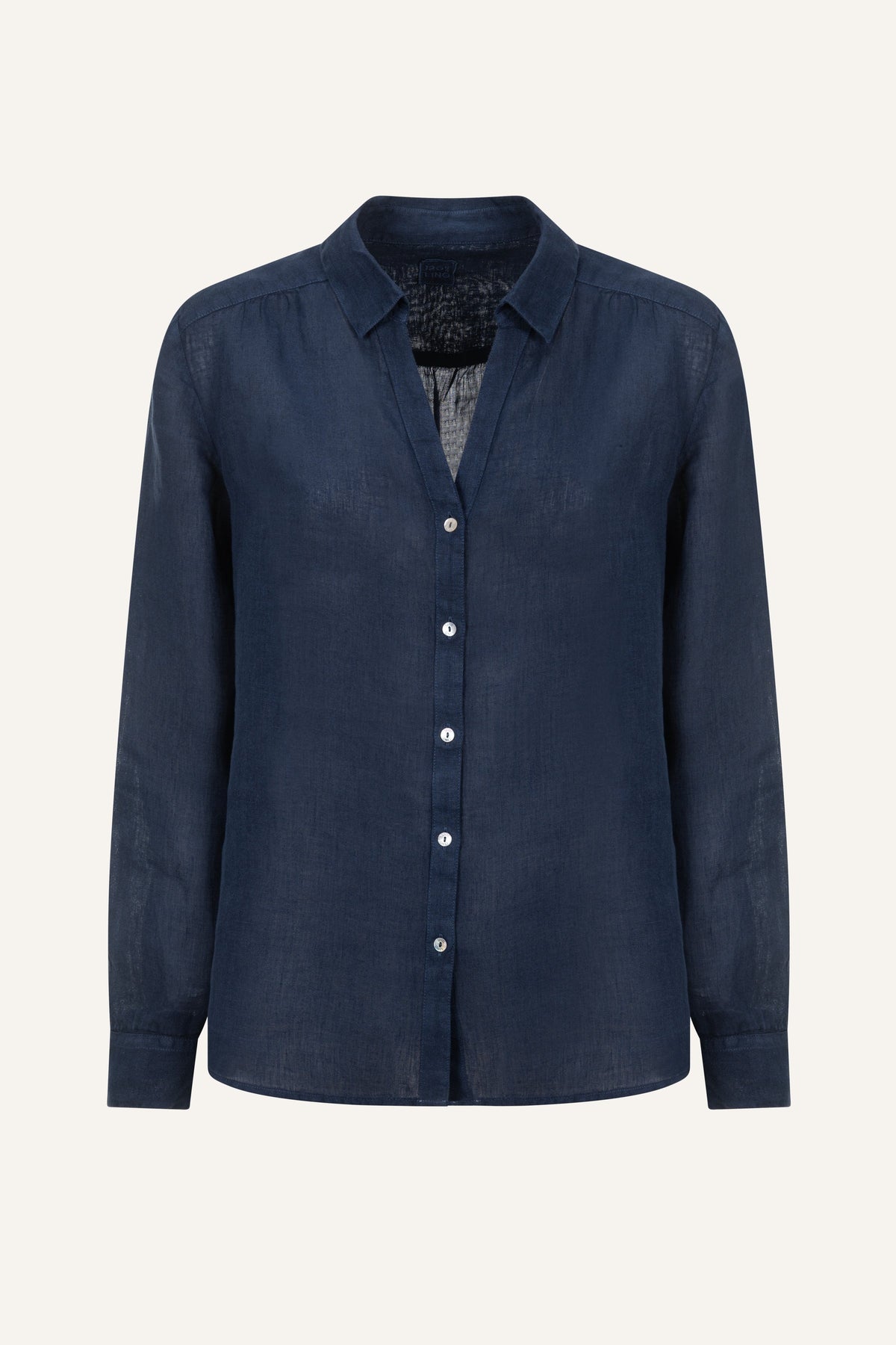 Women's Linen Regular-Fit Shirt with V-Neck – Navy Fade, view 7