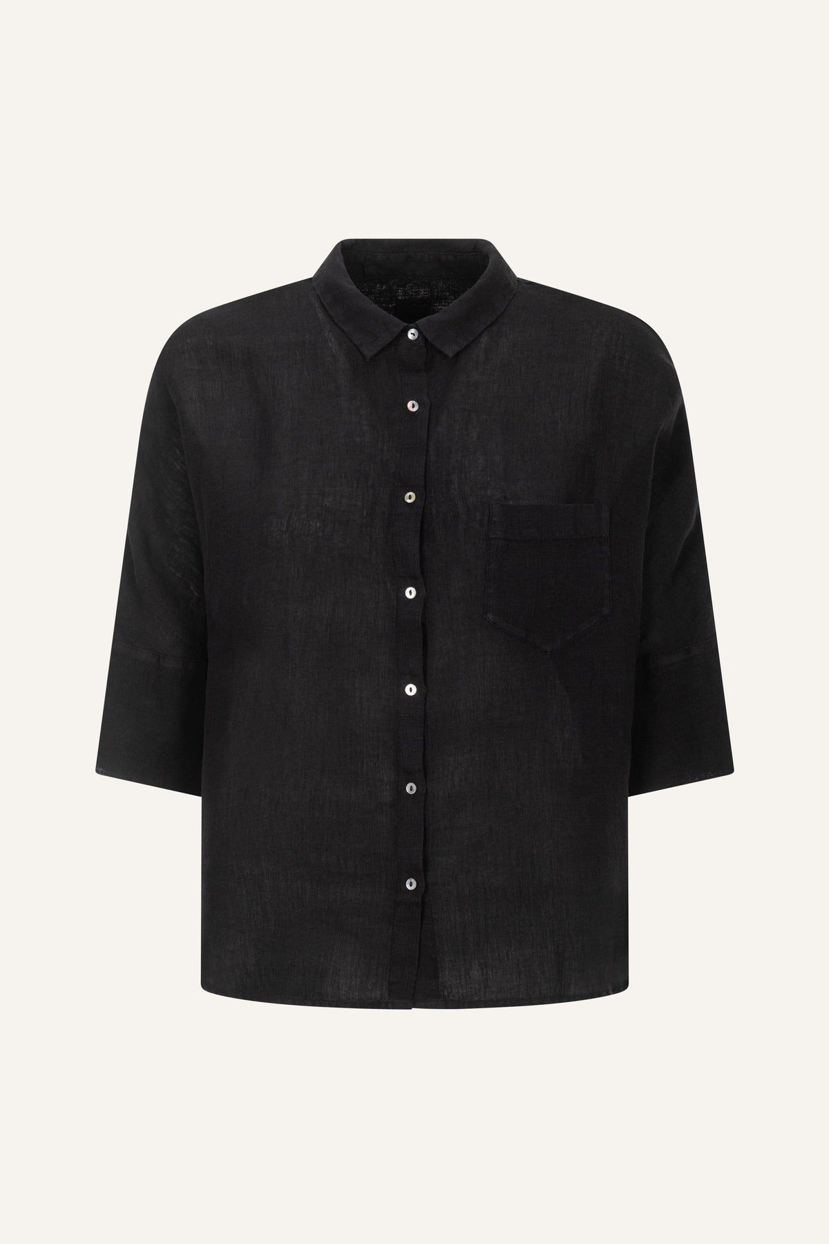 Women's Linen Relaxed-Fit Shirt with Pocket – Black, view 6