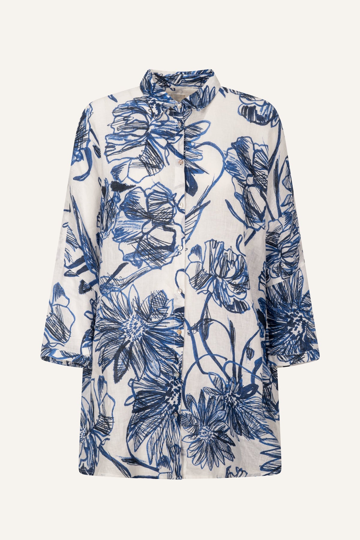 Women's Linen Shirt Dress – Washed Blue Print, view 9