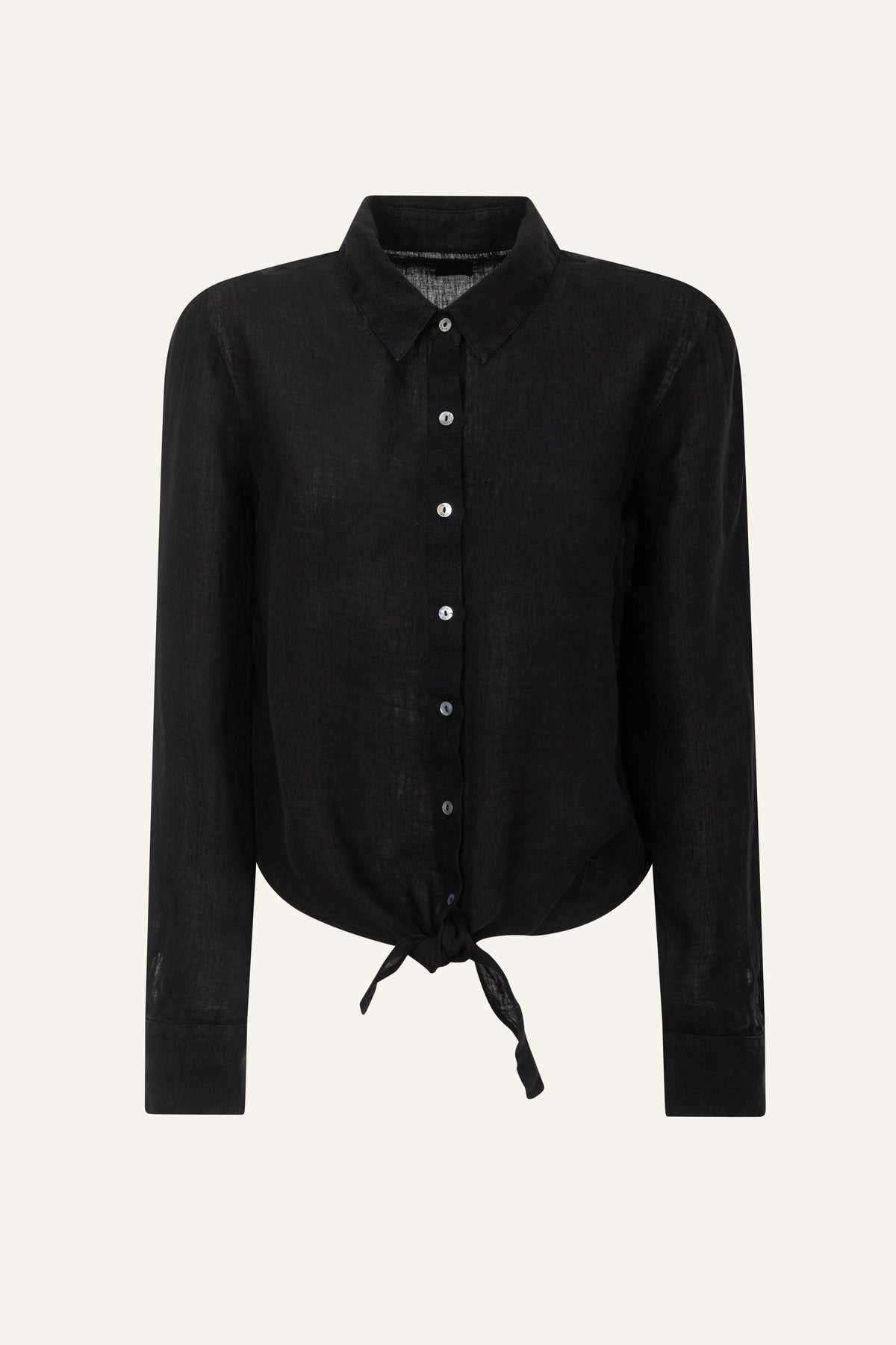 Women's Linen Knot-Detail Shirt – Black, view 6