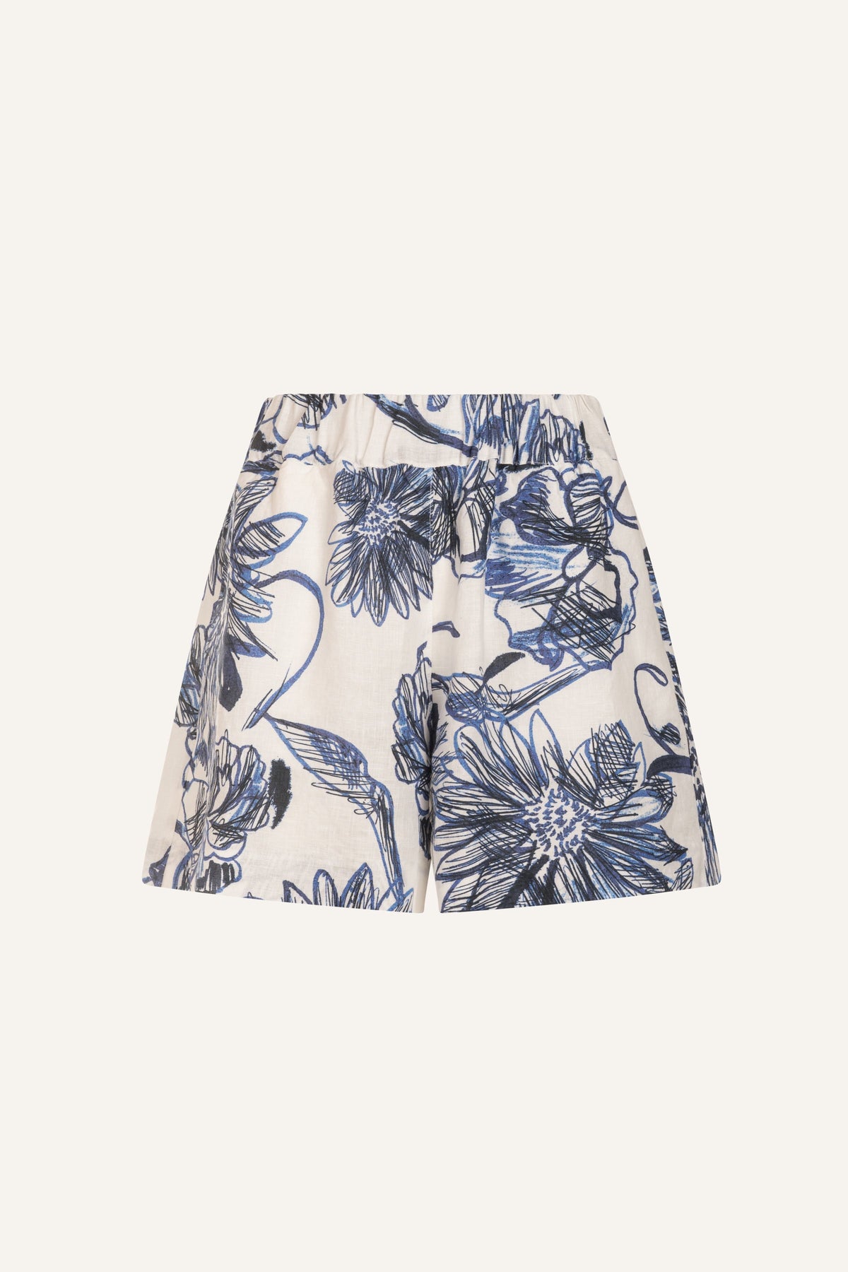 Women's Linen Relaxed Tailored Shorts – Washed Blue Print, view 4