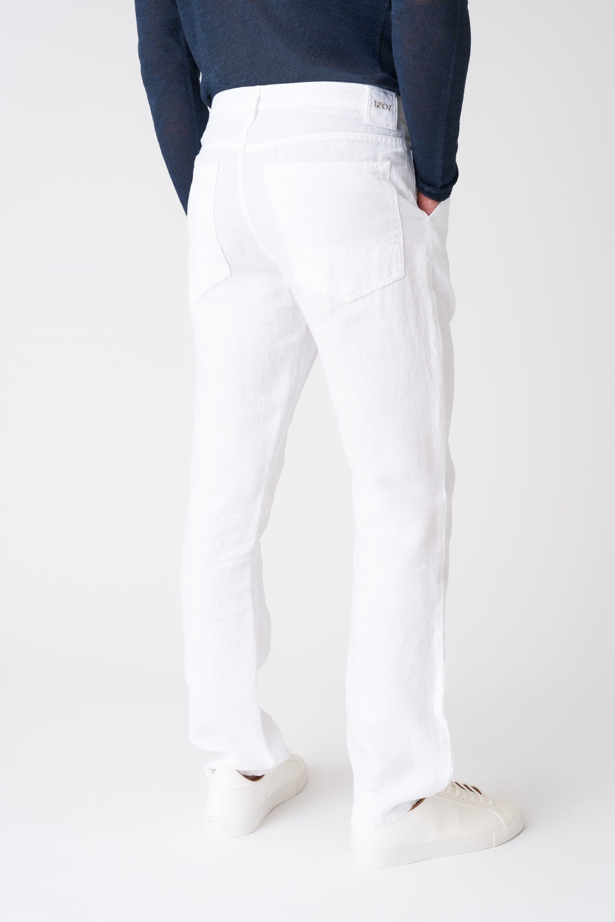 Men's Linen Bootcut Pants – White, view 4