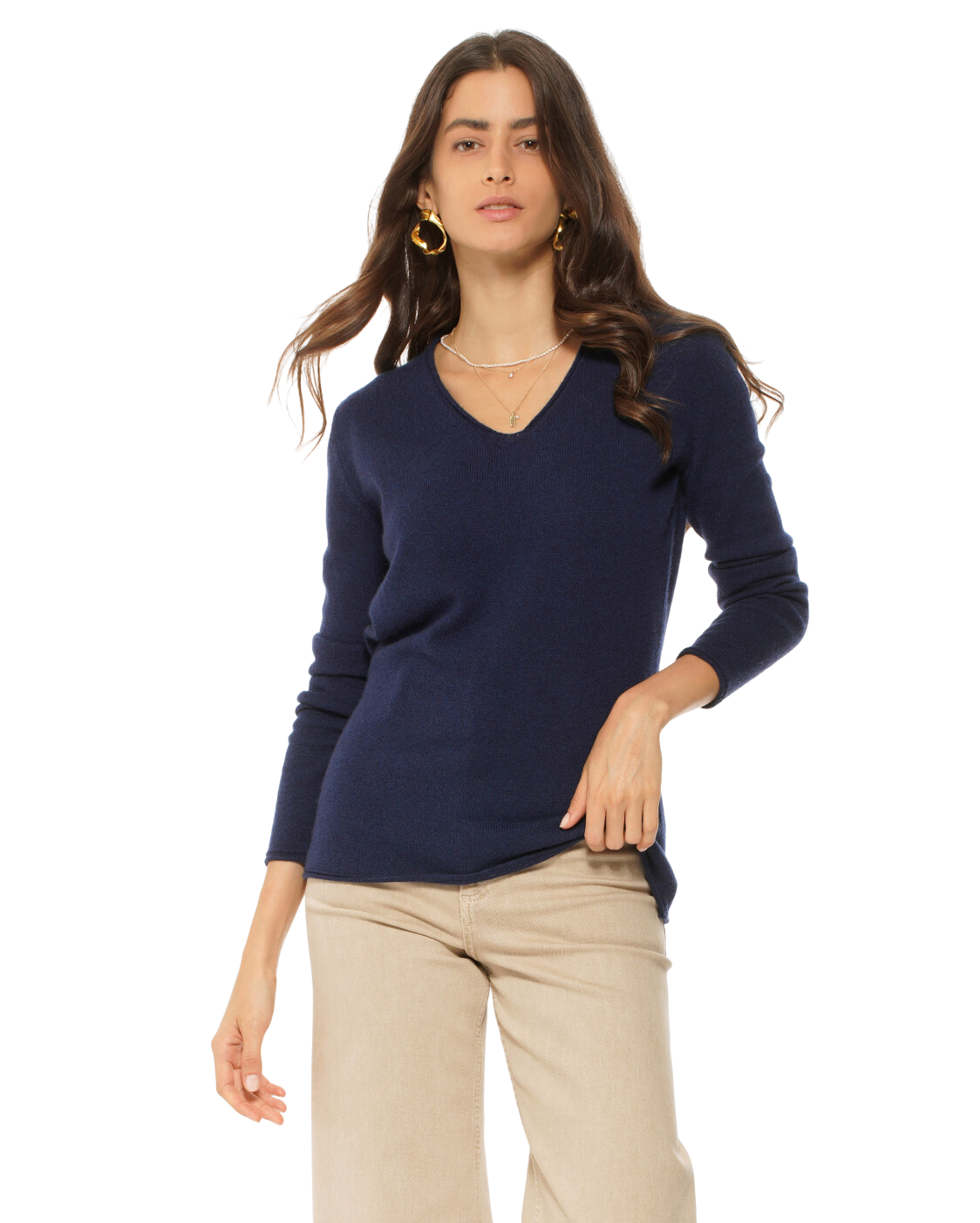 Monticelli Women's Ultra-Light Cashmere V-Neck Sweater Blue 1