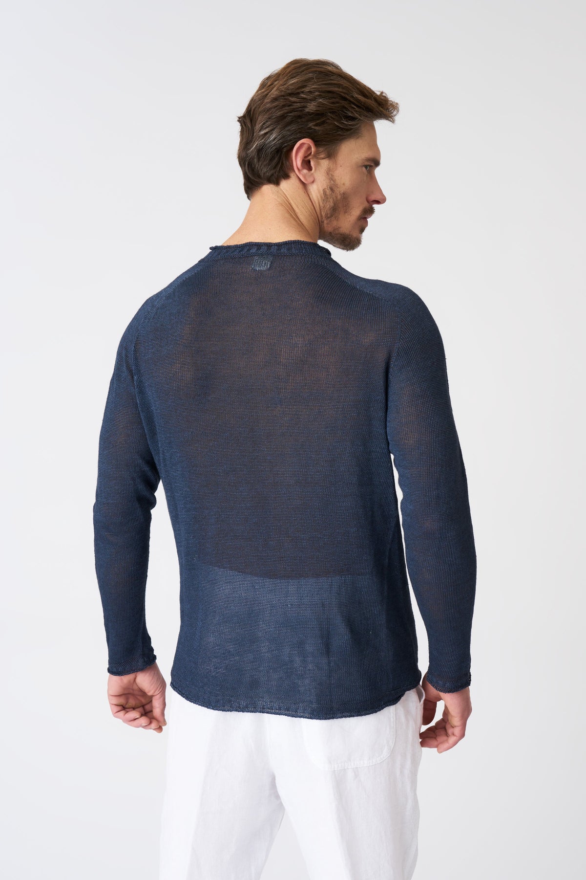 Men's Linen Crewneck Sweater – Navy Fade, view 4