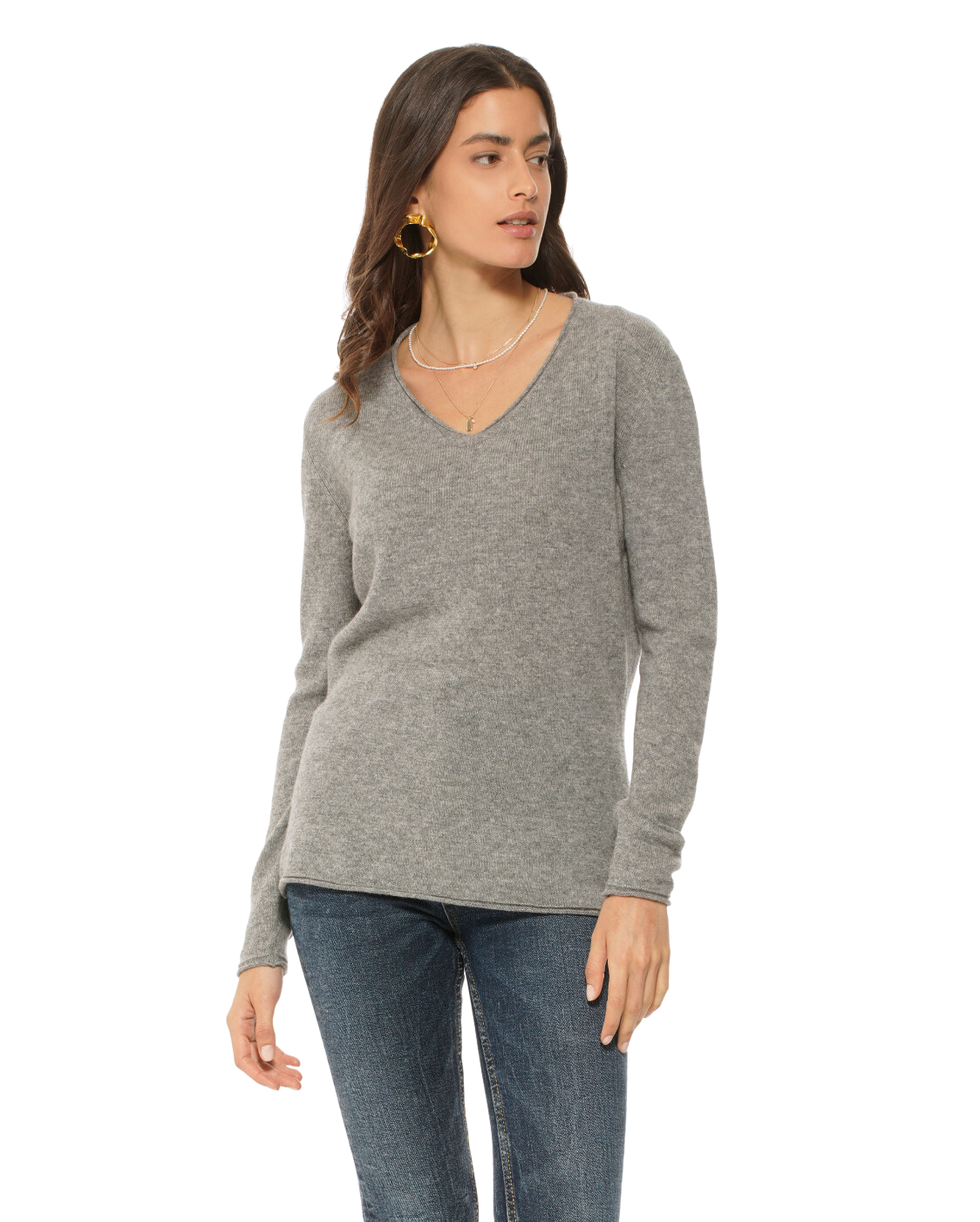 Monticelli Women's Ultra-Light Cashmere V-Neck Sweater Medium Grey 2