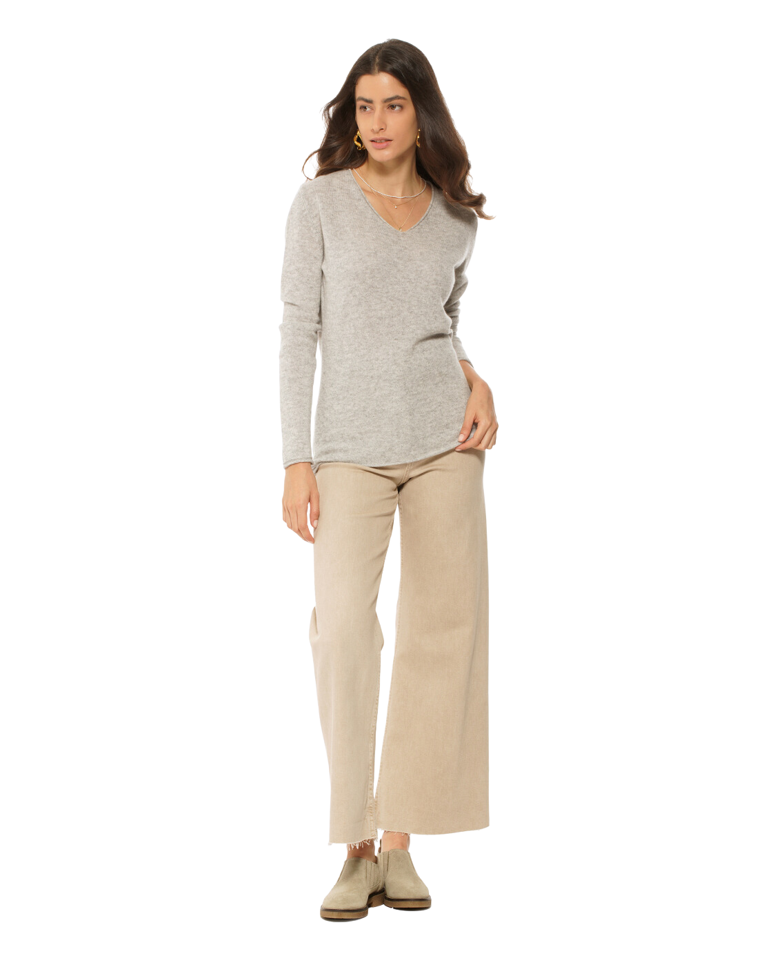 Monticelli Women's Ultra-Light Cashmere V-Neck Sweater Light Grey 4