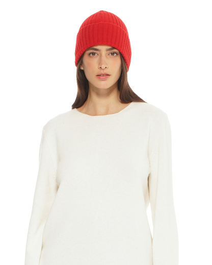 Monticelli Pure Cashmere Ribbed Hat Red 1