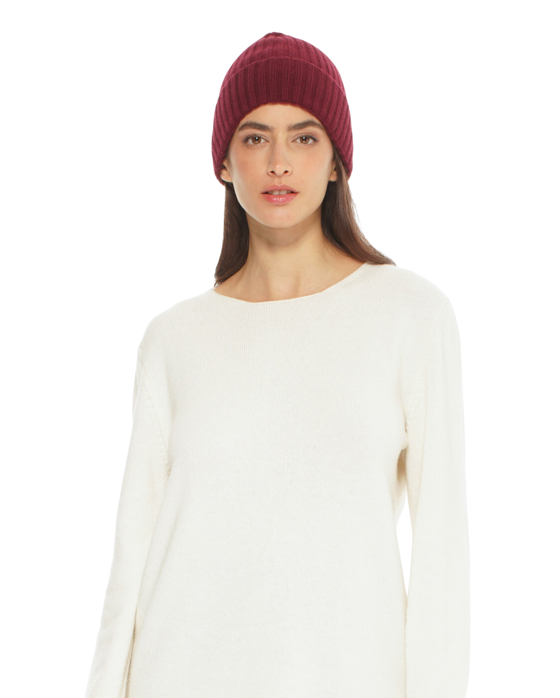 Monticelli Pure Cashmere Ribbed Hat Bordeaux Made In Italy