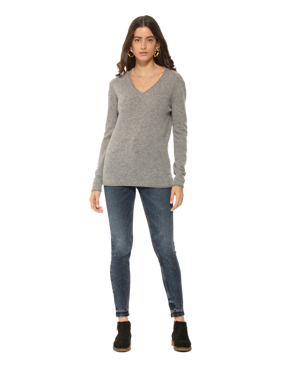 Monticelli Women's Ultra-Light Cashmere V-Neck Sweater Medium Grey 5