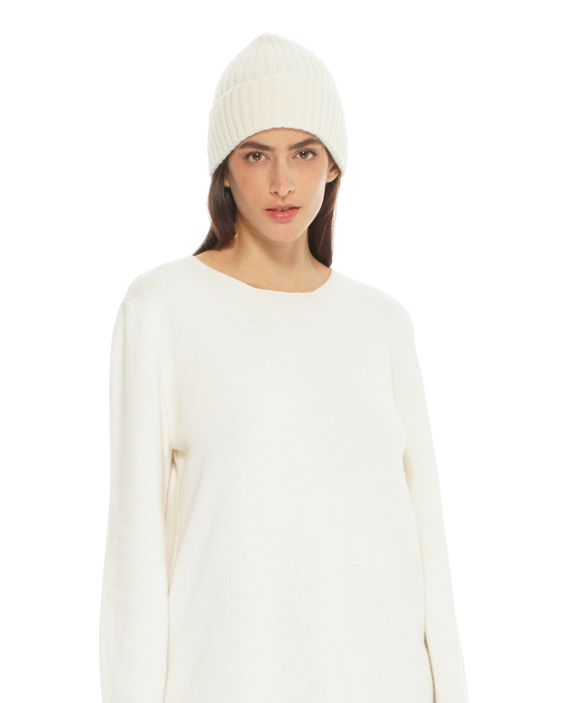 Monticelli Pure Cashmere Ribbed Hat Milk White Made In Italy