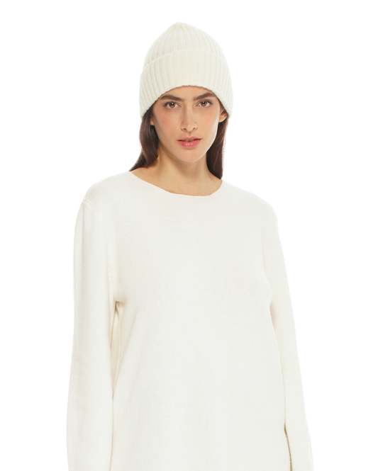 Monticelli Pure Cashmere Ribbed Hat Milk White Made In Italy