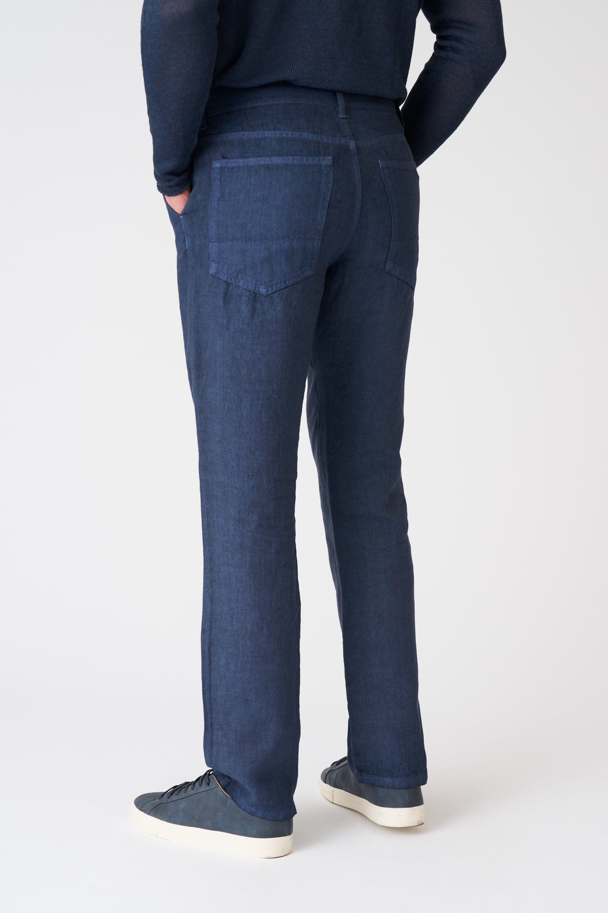 Men's Linen Bootcut Pants – Navy Fade, view 4