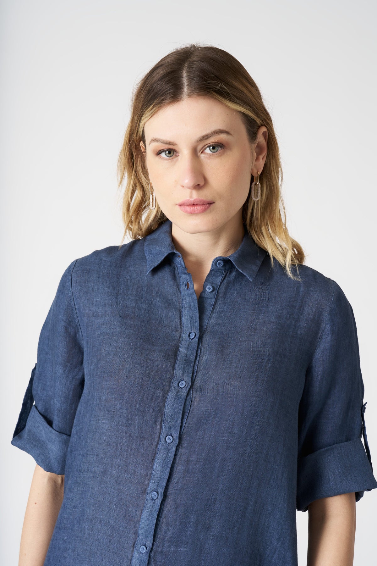 Women's Linen Blouse Dress – Navy Fade, view 4
