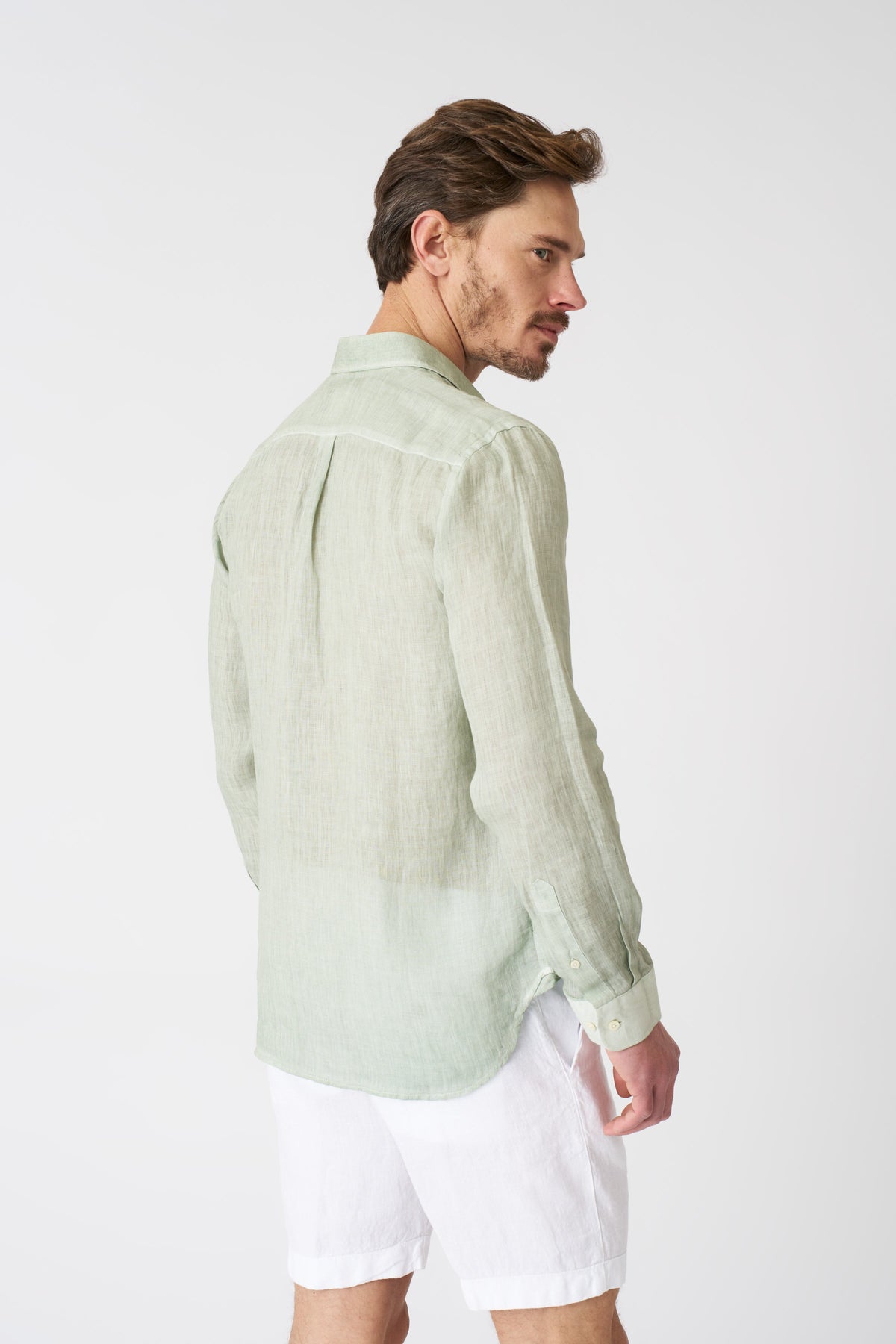 Men's Italian Collar Regular Fit Linen Shirt with Pocket – Pistache Soft Fade, view 4