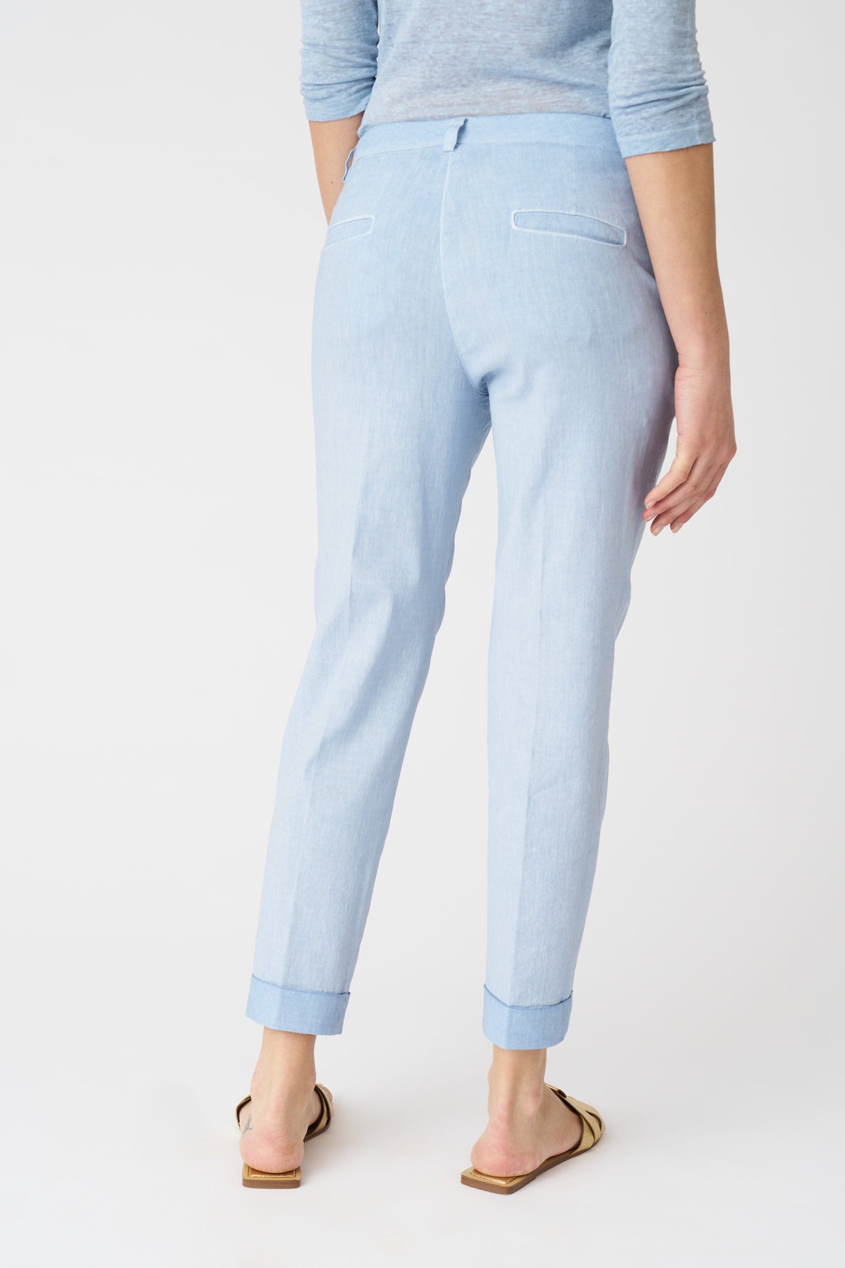 Women's Linen Cropped Chino Pants – Sea Soft Fade, view 4
