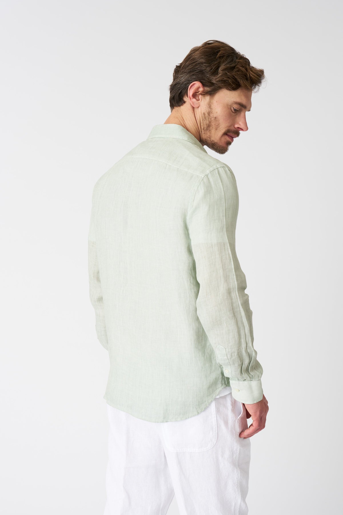 Men's Slim Fit Linen Shirt – Pistache Soft Fade, view 4