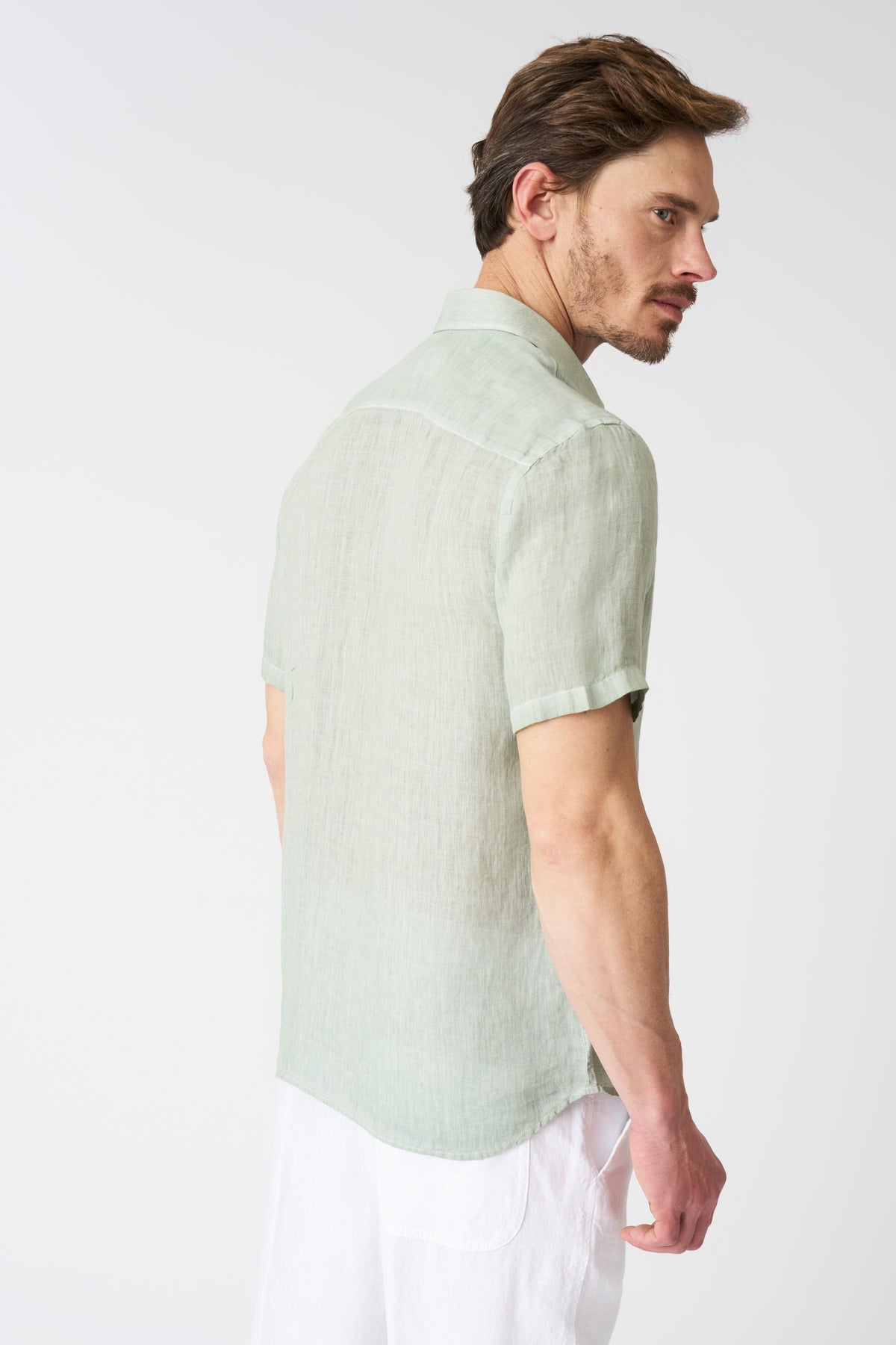 Men's Regular Fit Linen Shirt with Pocket – Pistache Soft Fade, view 4