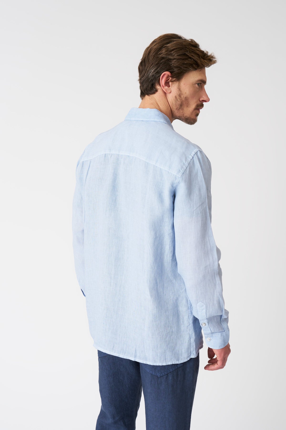 Men's Regular Fit Linen Shirt with Patch Pockets – Sea Soft Fade, view 4