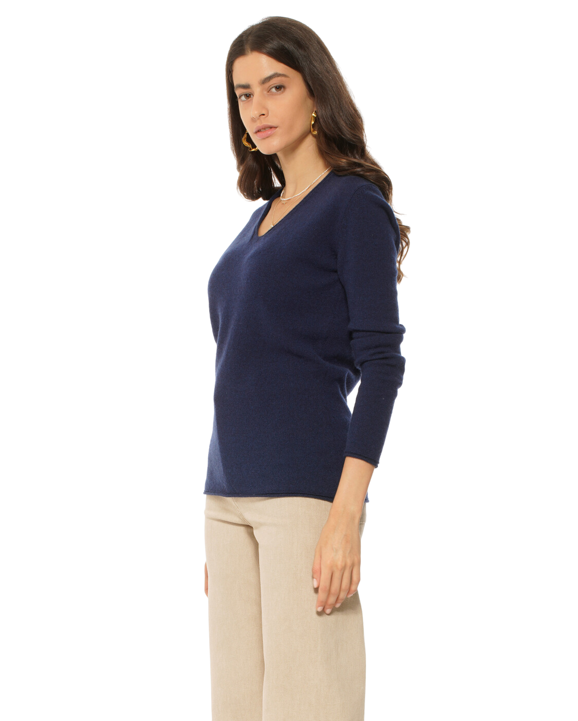 Monticelli Women's Ultra-Light Cashmere V-Neck Sweater Blue 2