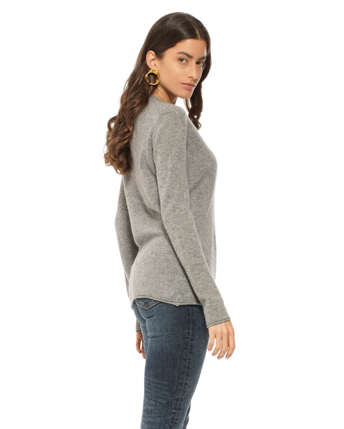 Monticelli Women's Ultra-Light Cashmere V-Neck Sweater Medium Grey 3