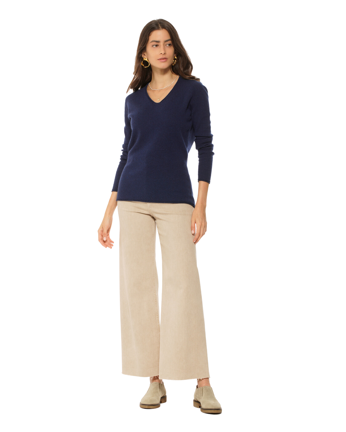 Monticelli Women's Ultra-Light Cashmere V-Neck Sweater Blue 4