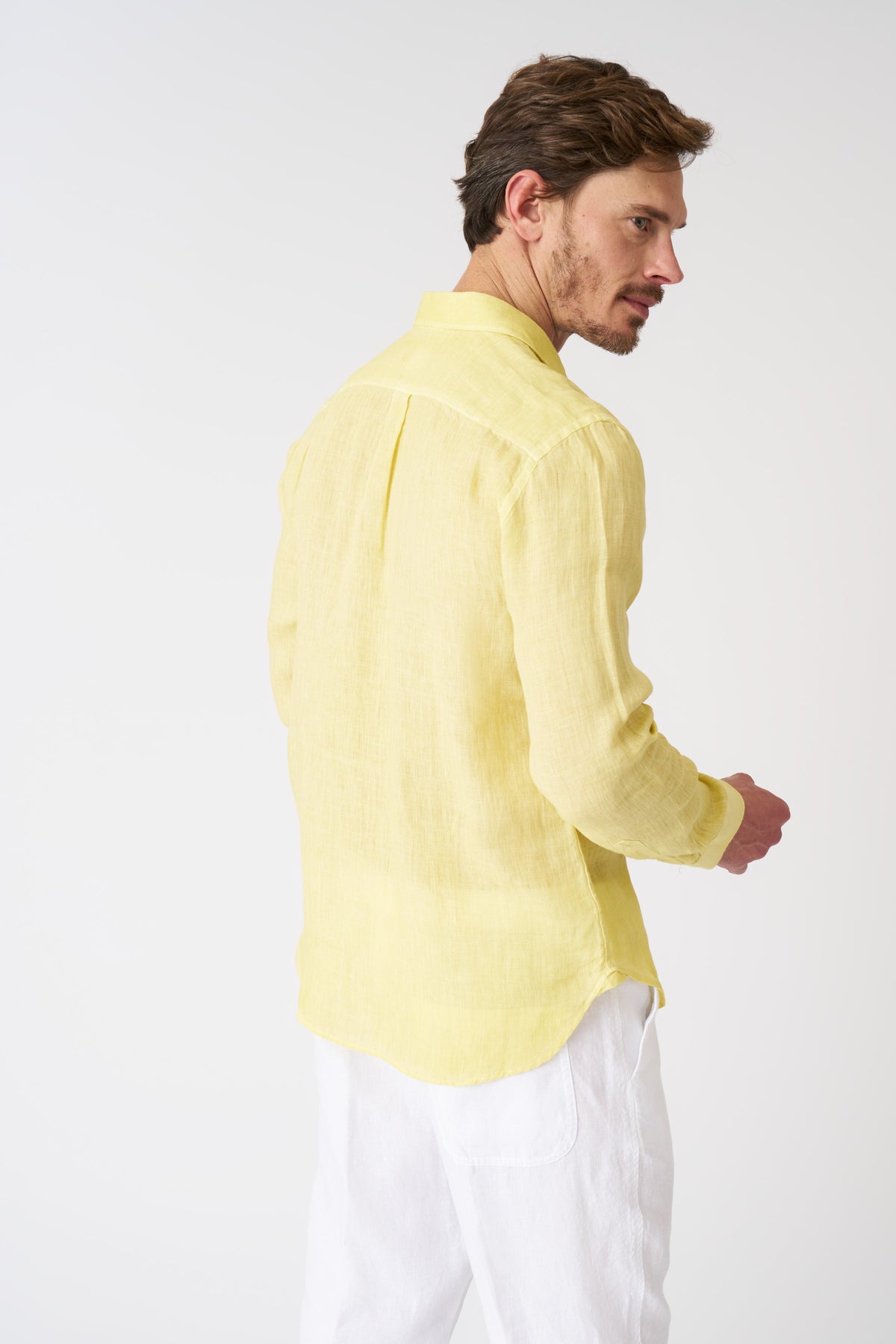 Men's Italian Collar Regular Fit Linen Shirt with Pocket – Sun Soft Fade, view 4