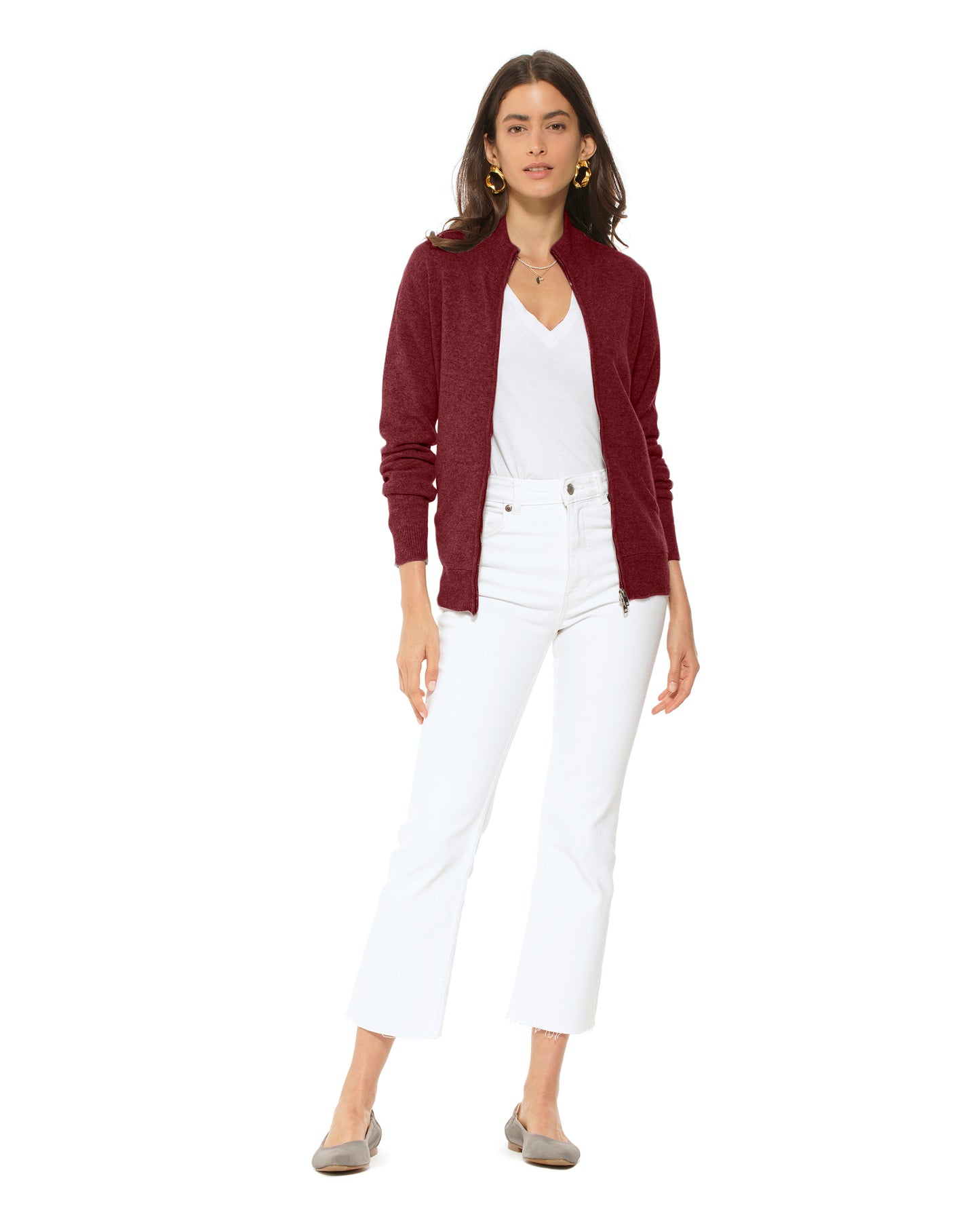 Oprah Daily - Women's Cashmere Zip Cardigan Bordeaux