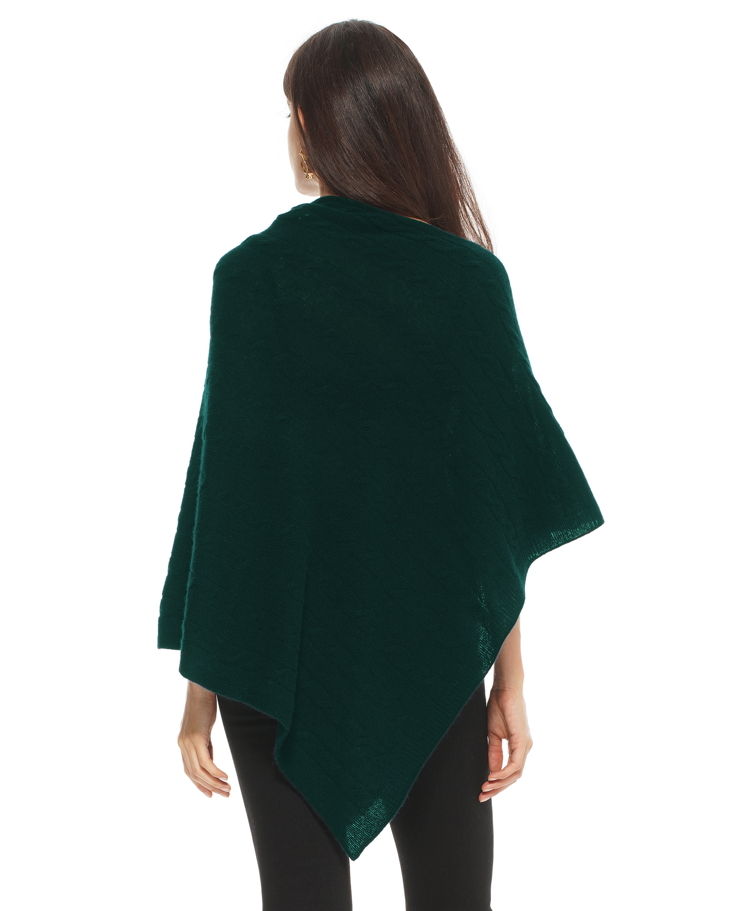 Women's Pure Cashmere Textured Knit Poncho Forest Green