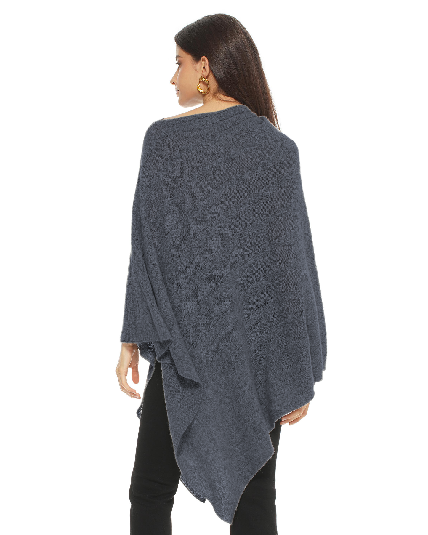 Women's Pure Cashmere Textured Knit Poncho Charcoal