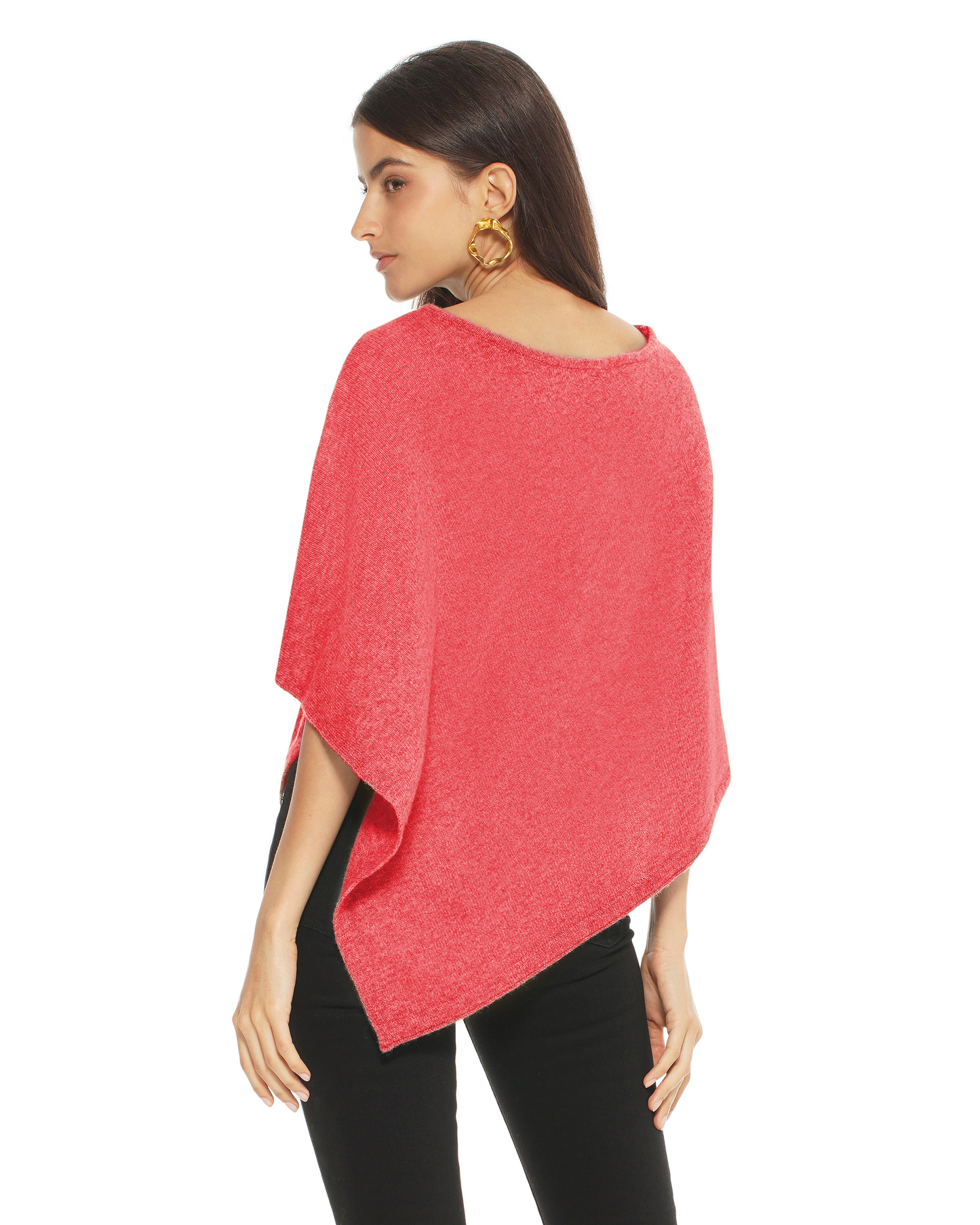 Women's Pure Cashmere Capelet Poncho Coral Red
