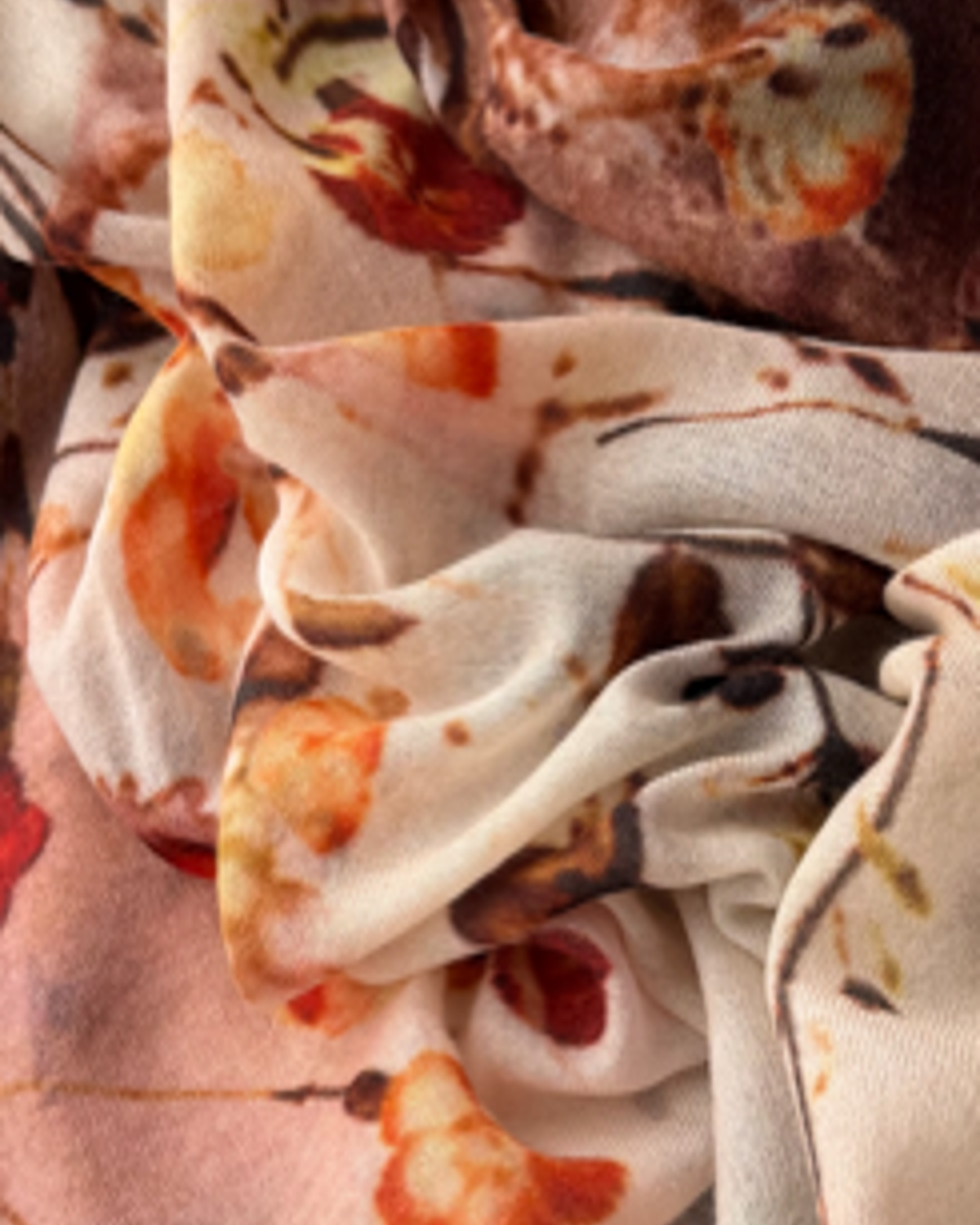 Oversized Ultrafine Pure Cashmere Floral Scarf Wrap Brown