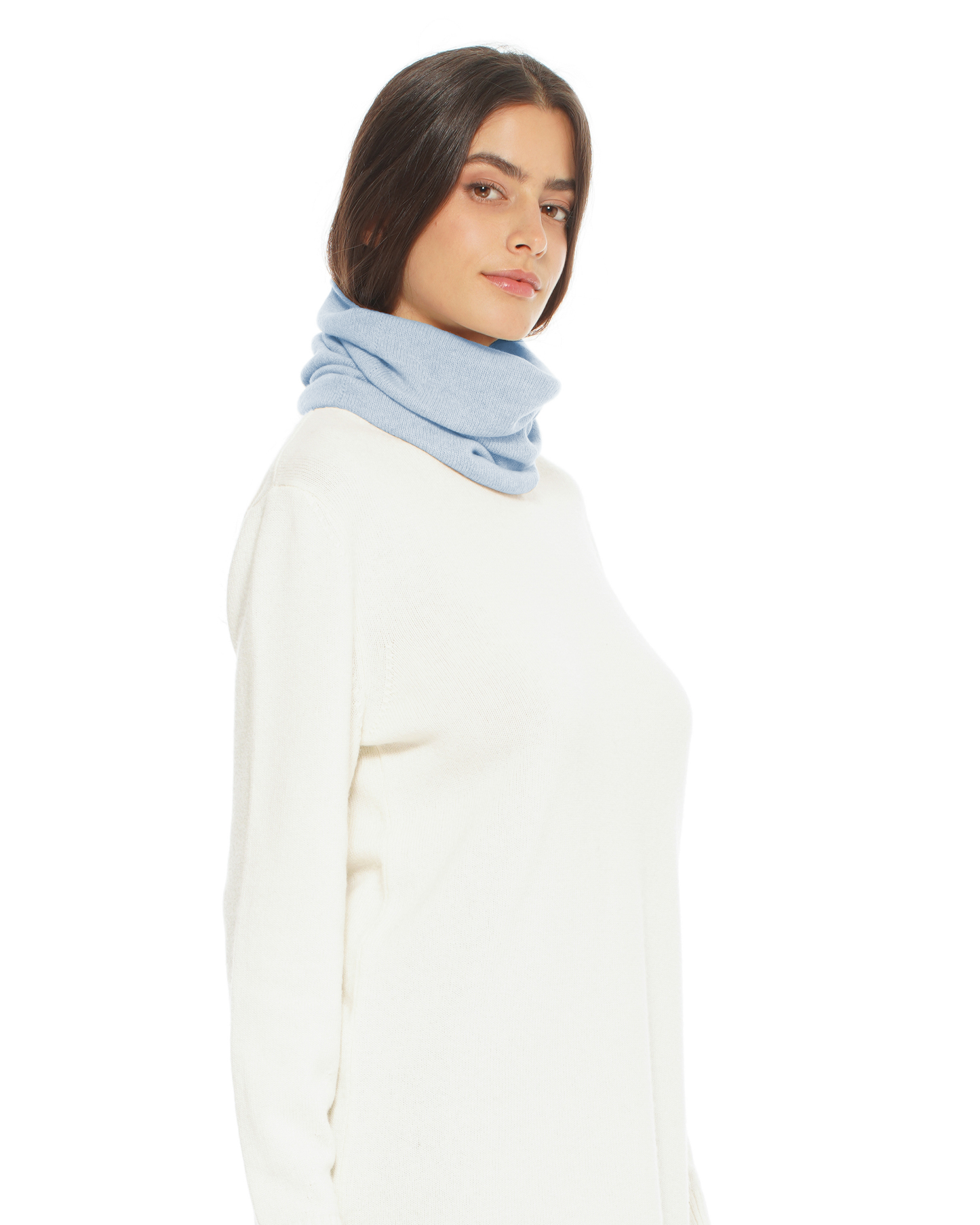 Pure Cashmere Knit Collar Infinity Scarf Baby Blue