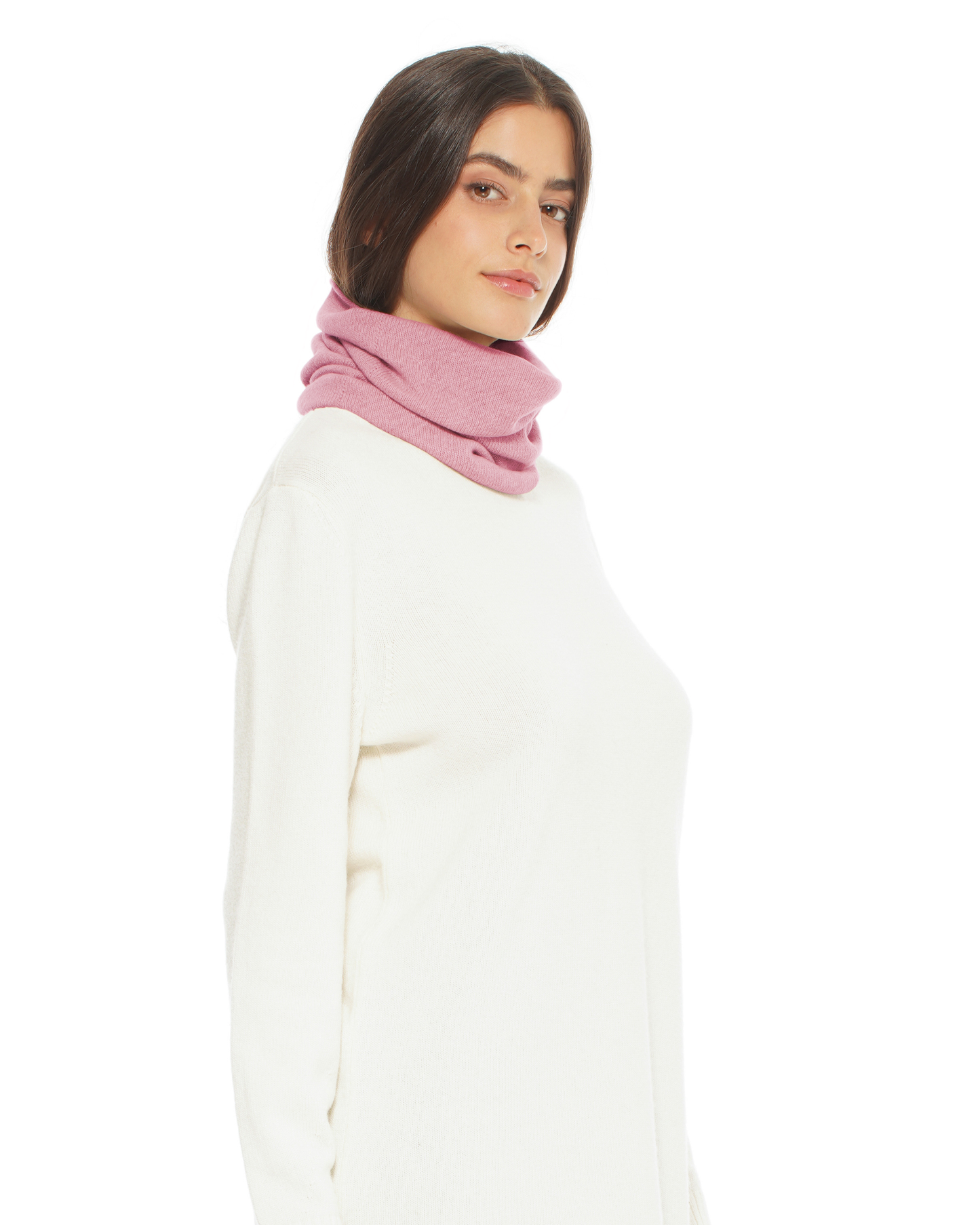 Pure Cashmere Knit Collar Infinity Scarf Baby Pink