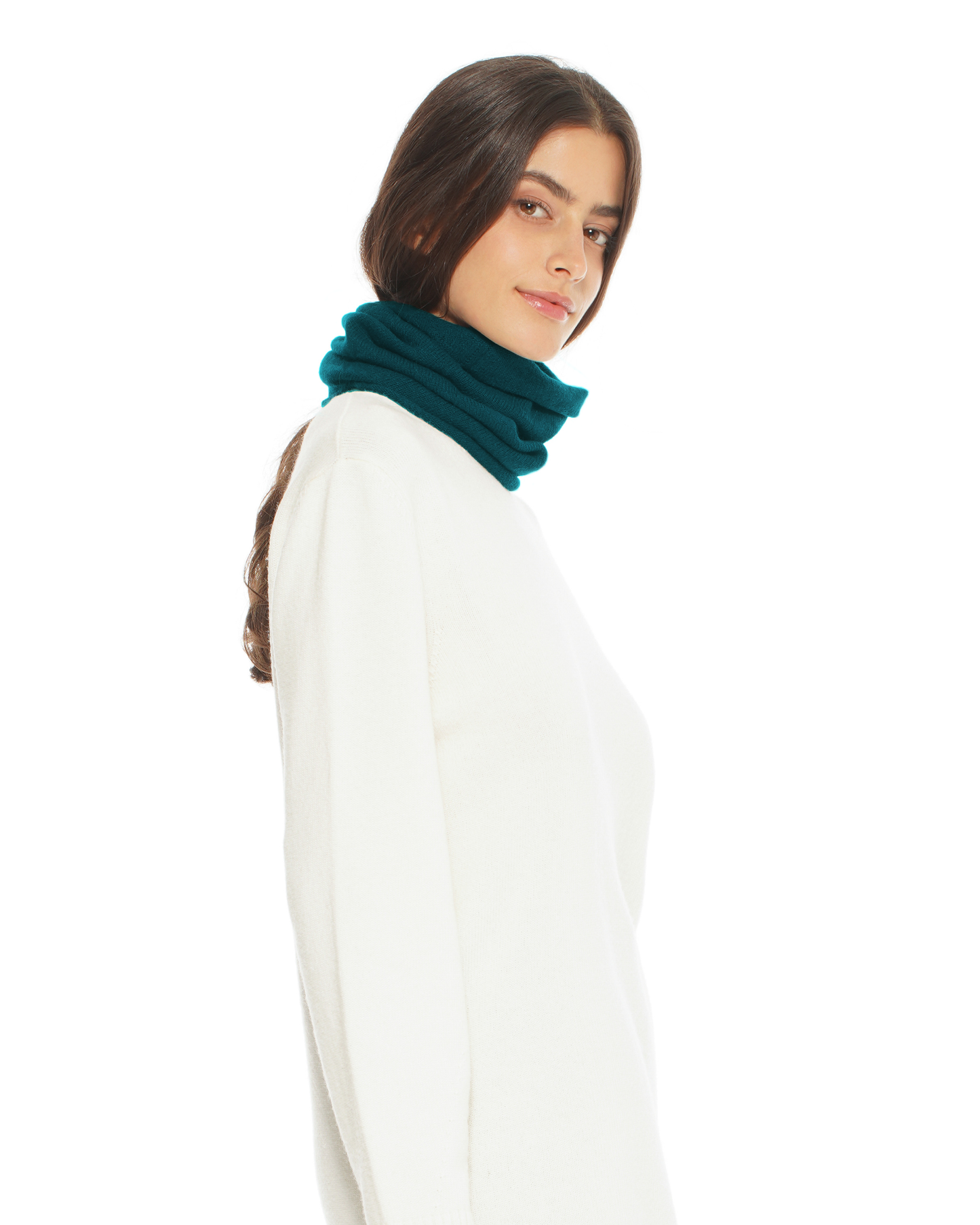 Pure Cashmere Knit Collar Infinity Scarf Forest Green