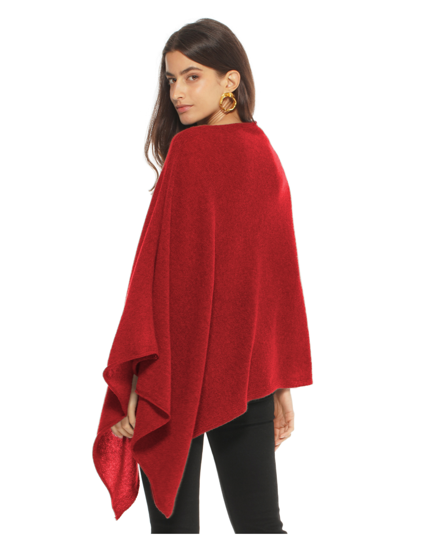 Women's Pure Cashmere Textured Knit Poncho Chianti