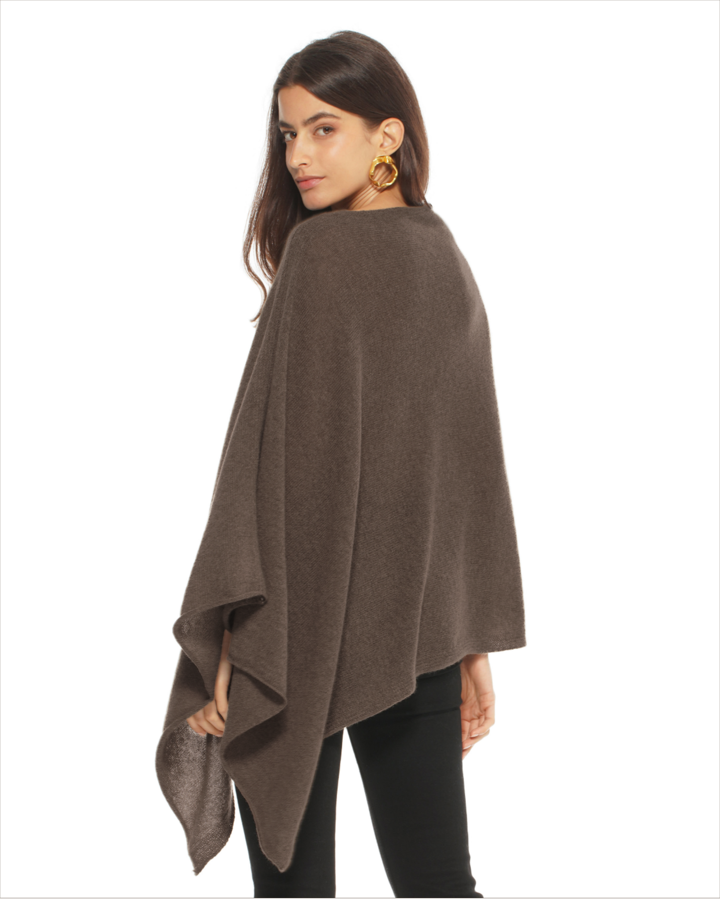 Women's Pure Cashmere Textured Knit Poncho Coffee
