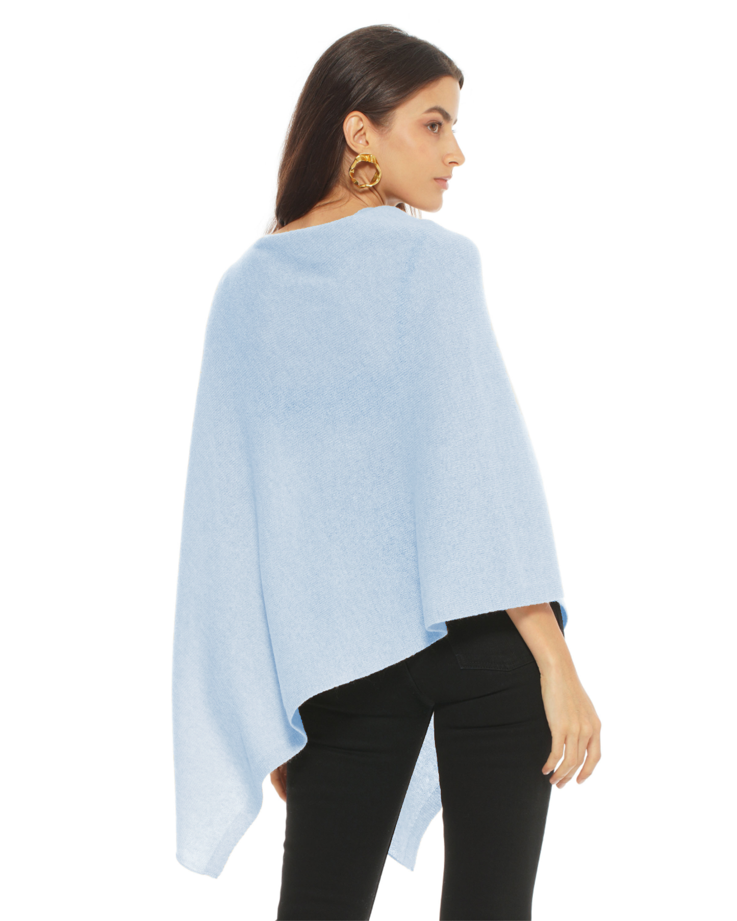 Women's Essential Pure Cashmere Poncho Pastel Blue