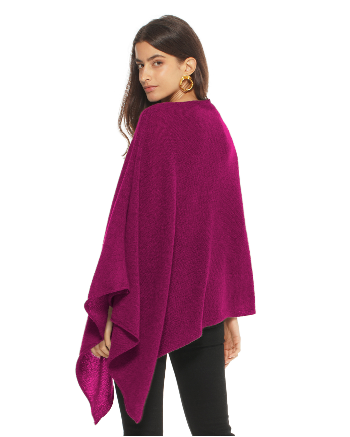 Women's Pure Cashmere Textured Knit Poncho Magenta