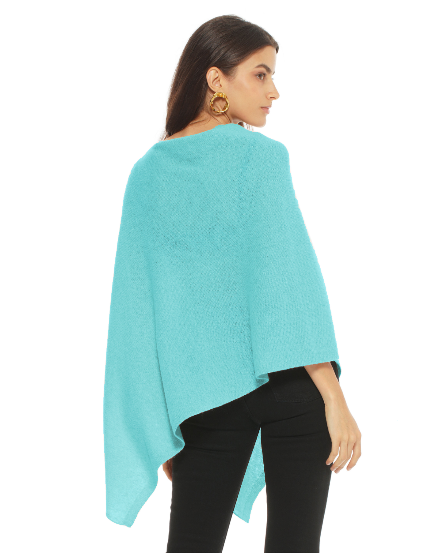 Women's Essential Pure Cashmere Poncho Cyan