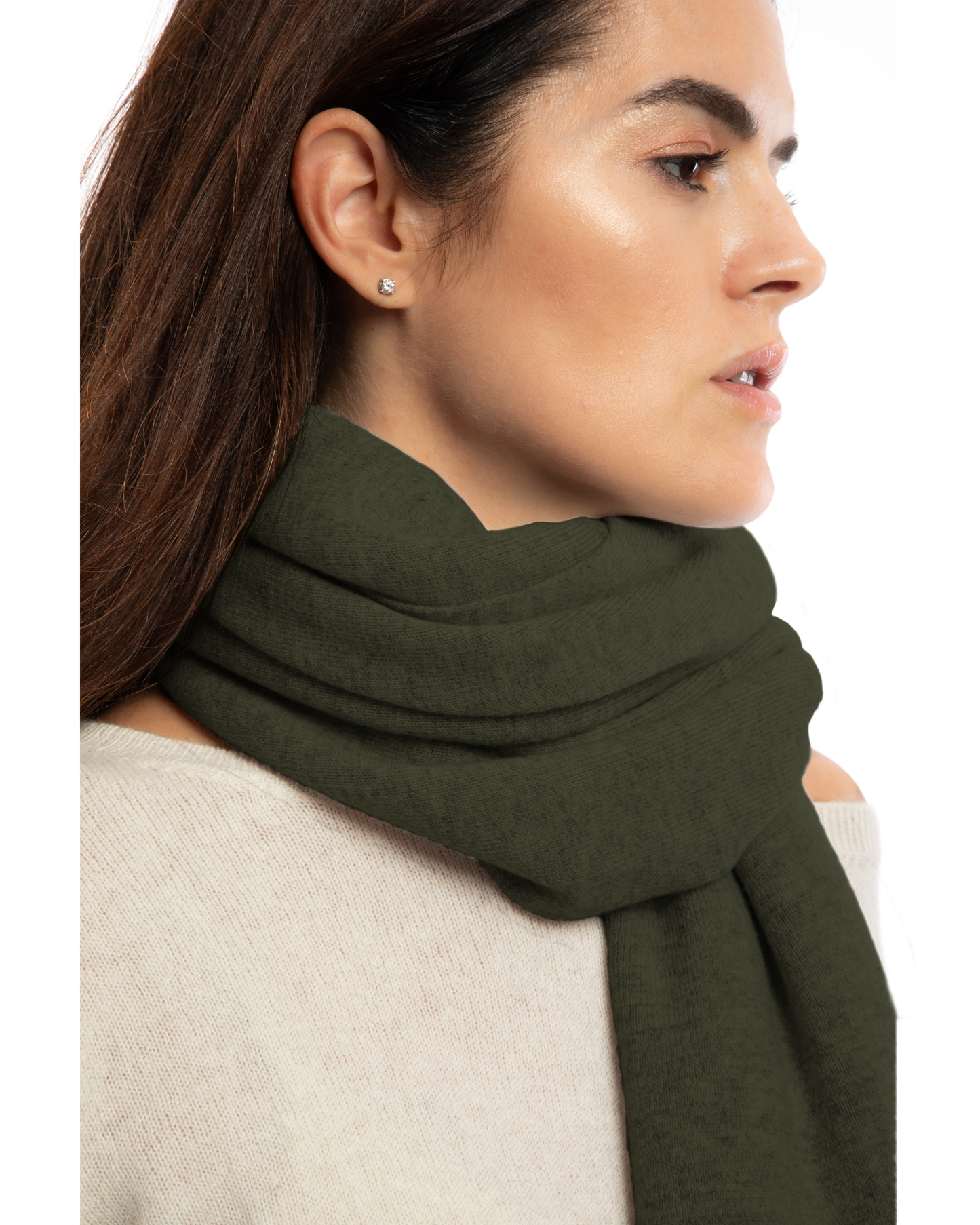 Women's Double-Knit Pure Cashmere Cape Wrap Olive Green