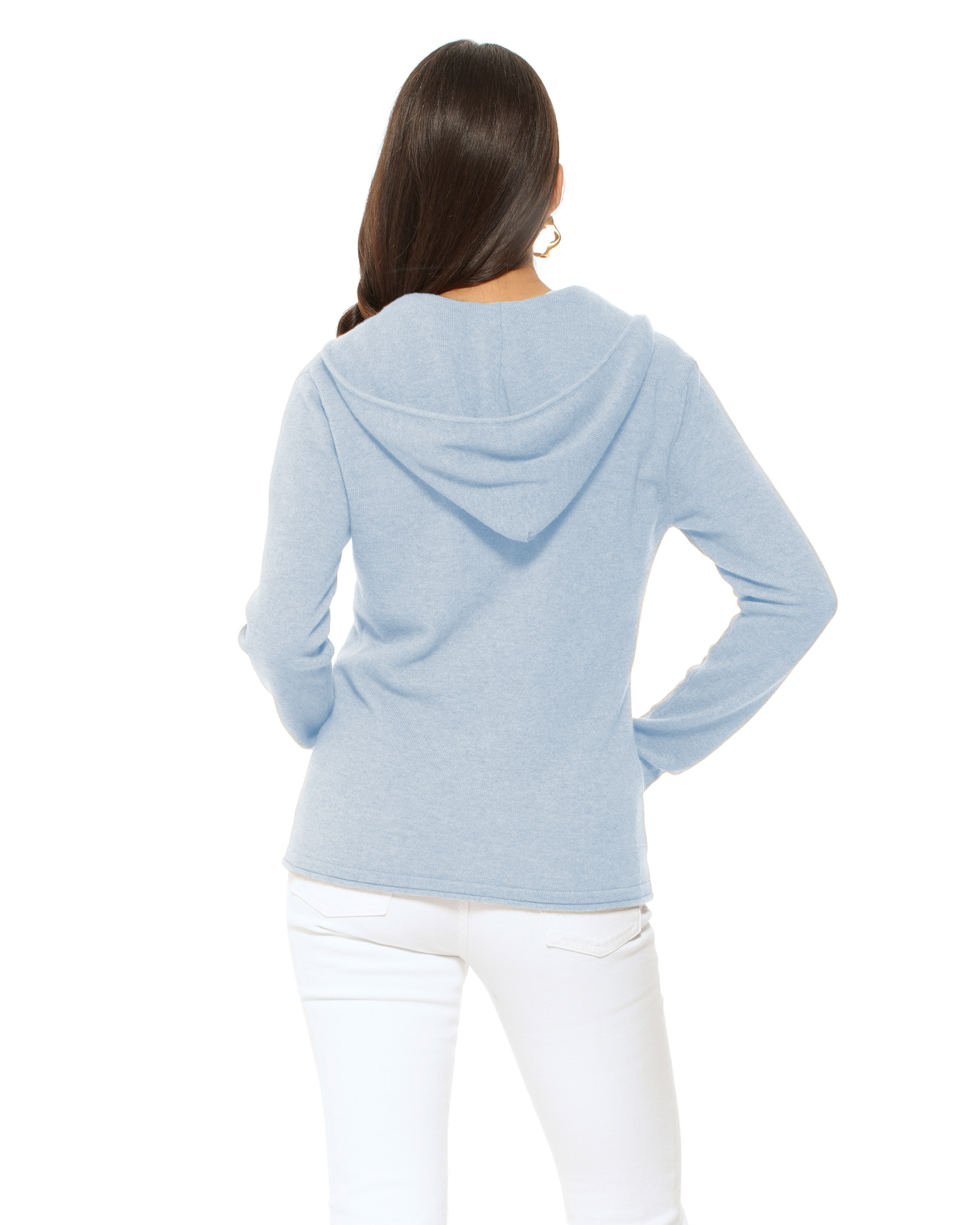 Women's Pure Cashmere Double Zip Hoodie Sweater Baby Blue
