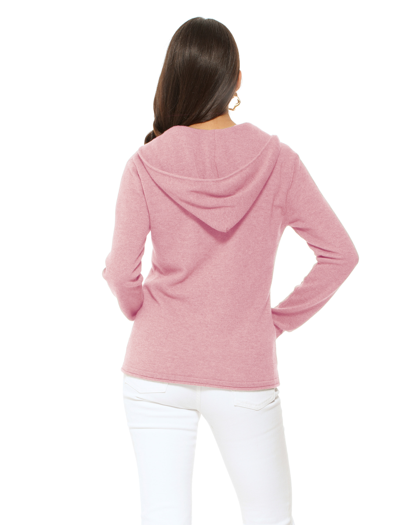 Women's Pure Cashmere Double Zip Hoodie Sweater Baby Pink