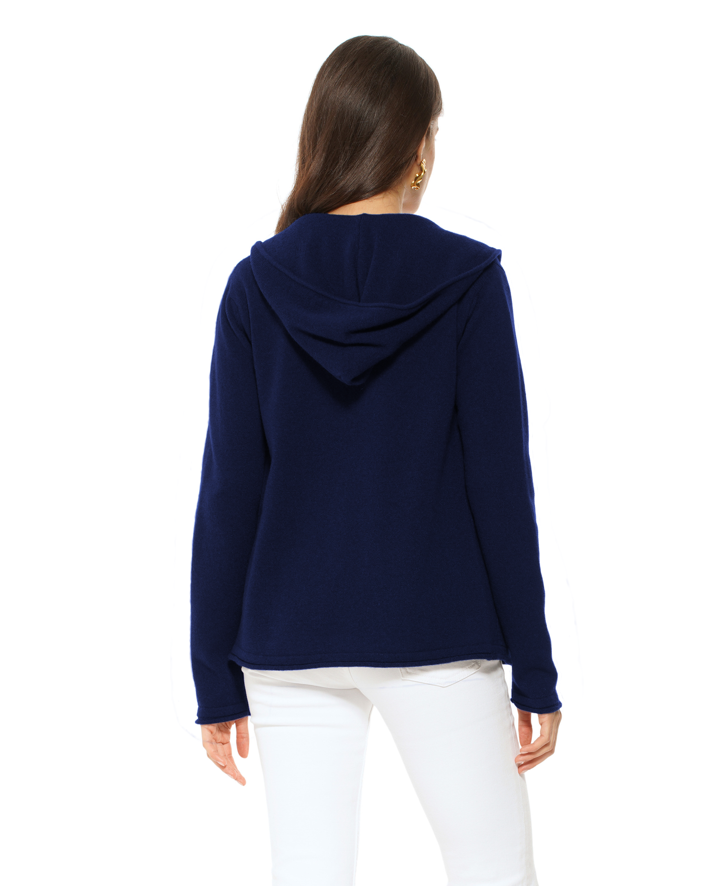Women's Pure Cashmere Double Zip Hoodie Sweater Blue