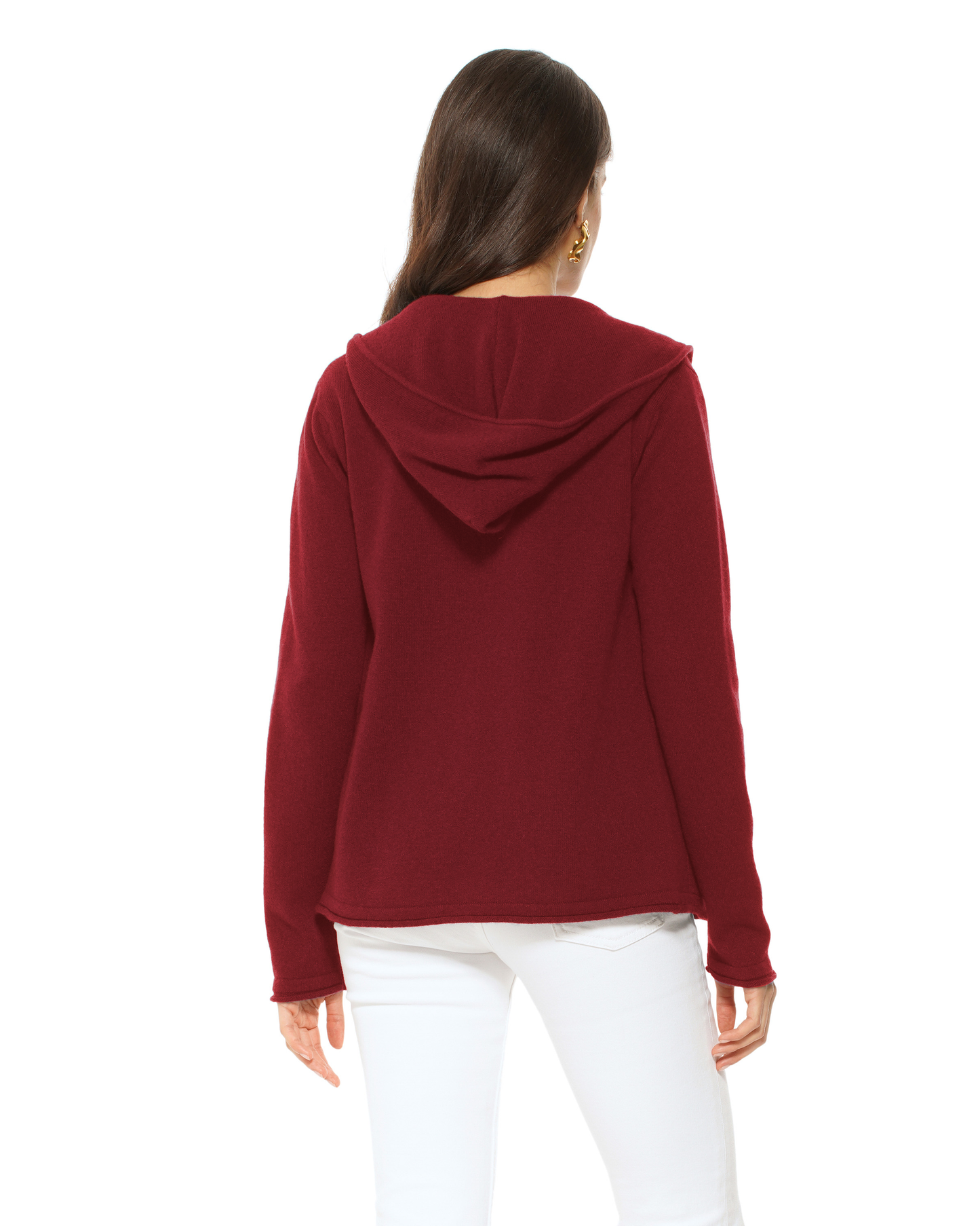 Women's Pure Cashmere Double Zip Hoodie Sweater Chianti