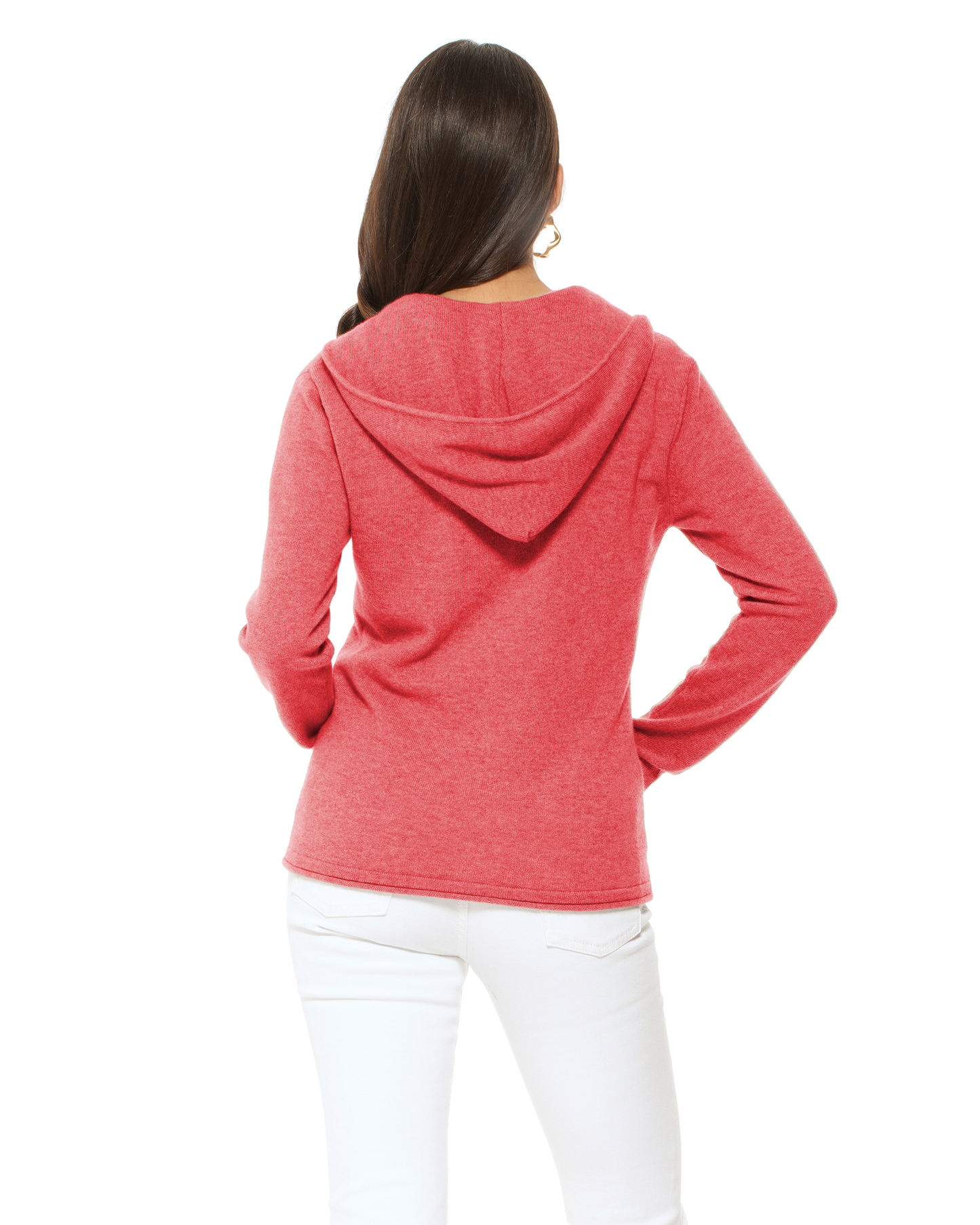 Women's Pure Cashmere Double Zip Hoodie Sweater Coral Red