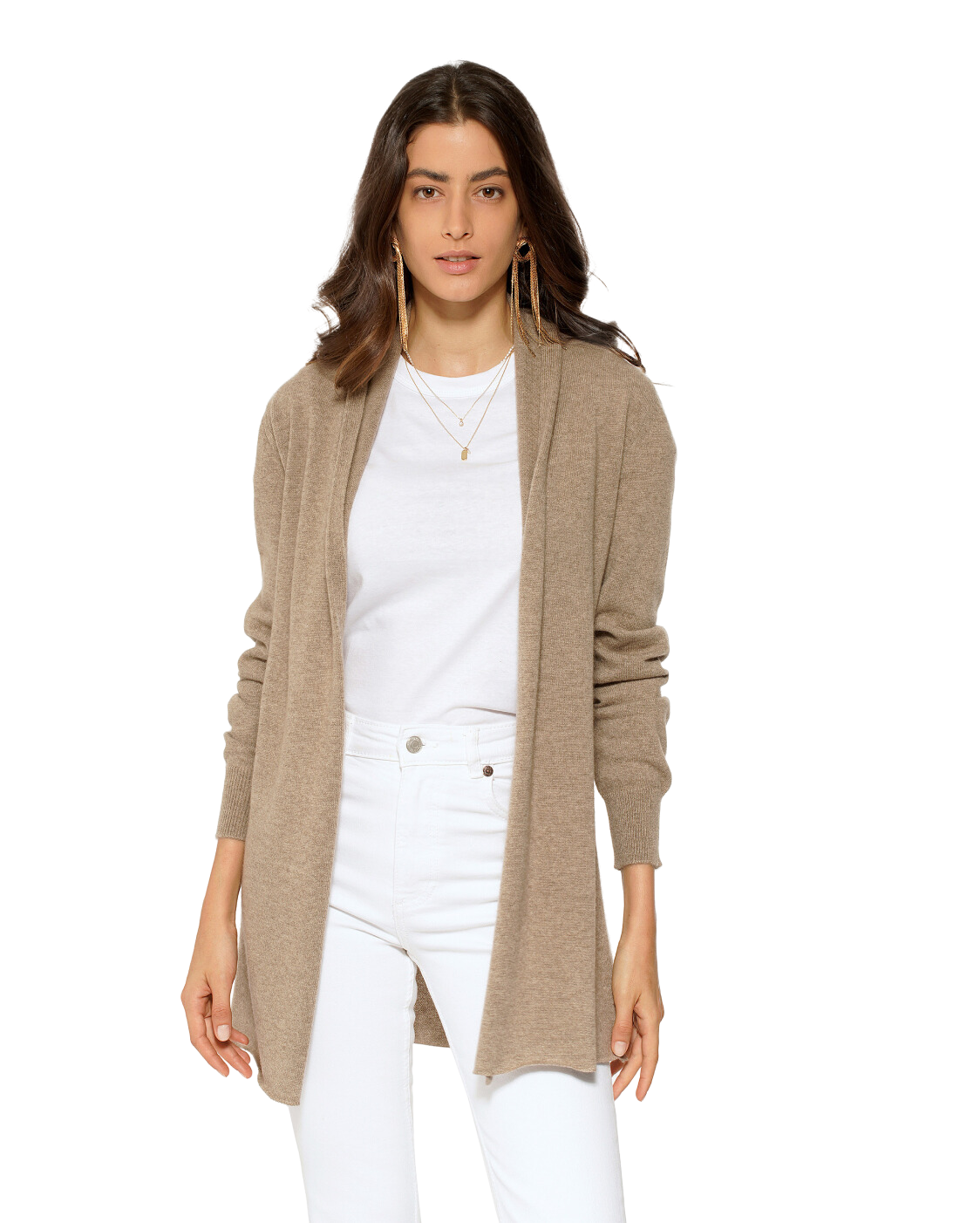 Monticelli Pure Cashmere Open Front Cardigan Taupe 2 Made In Italy