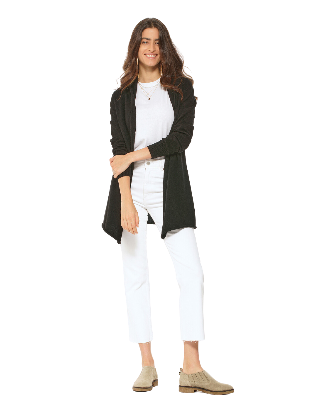 Monticelli Pure Cashmere Open Front Cardigan Black Made In Italy 4